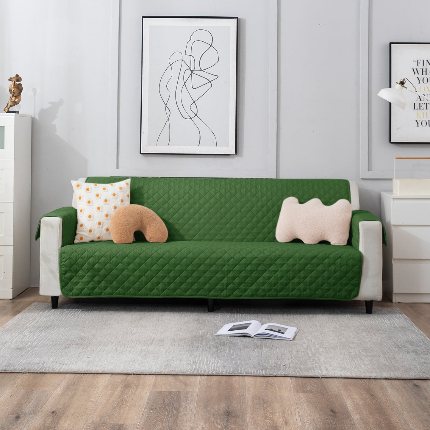four Seater Forest Green quilted sofa cover set