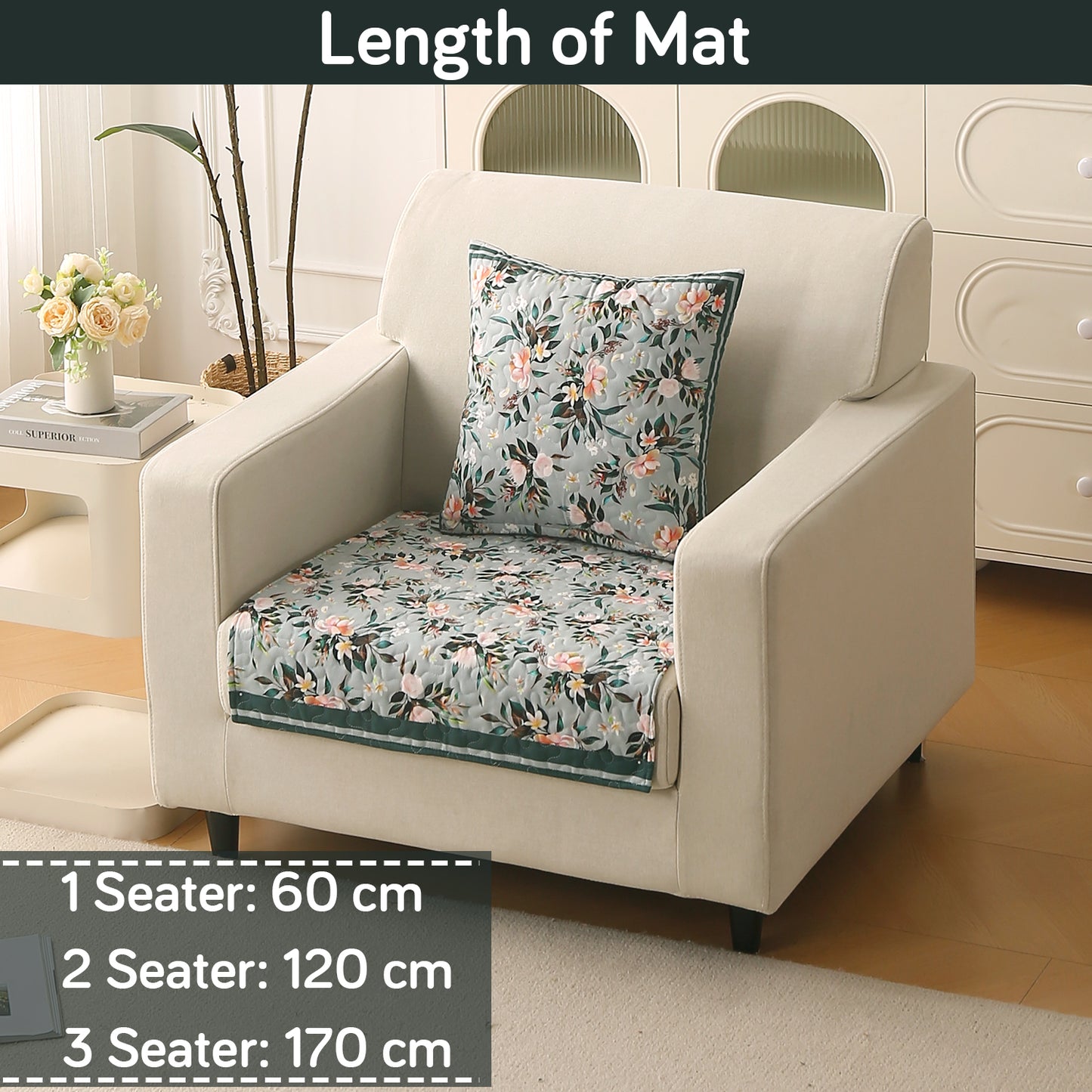 Florentina Series Printed Holland Velvet Sofa Mat - Magnolia Green