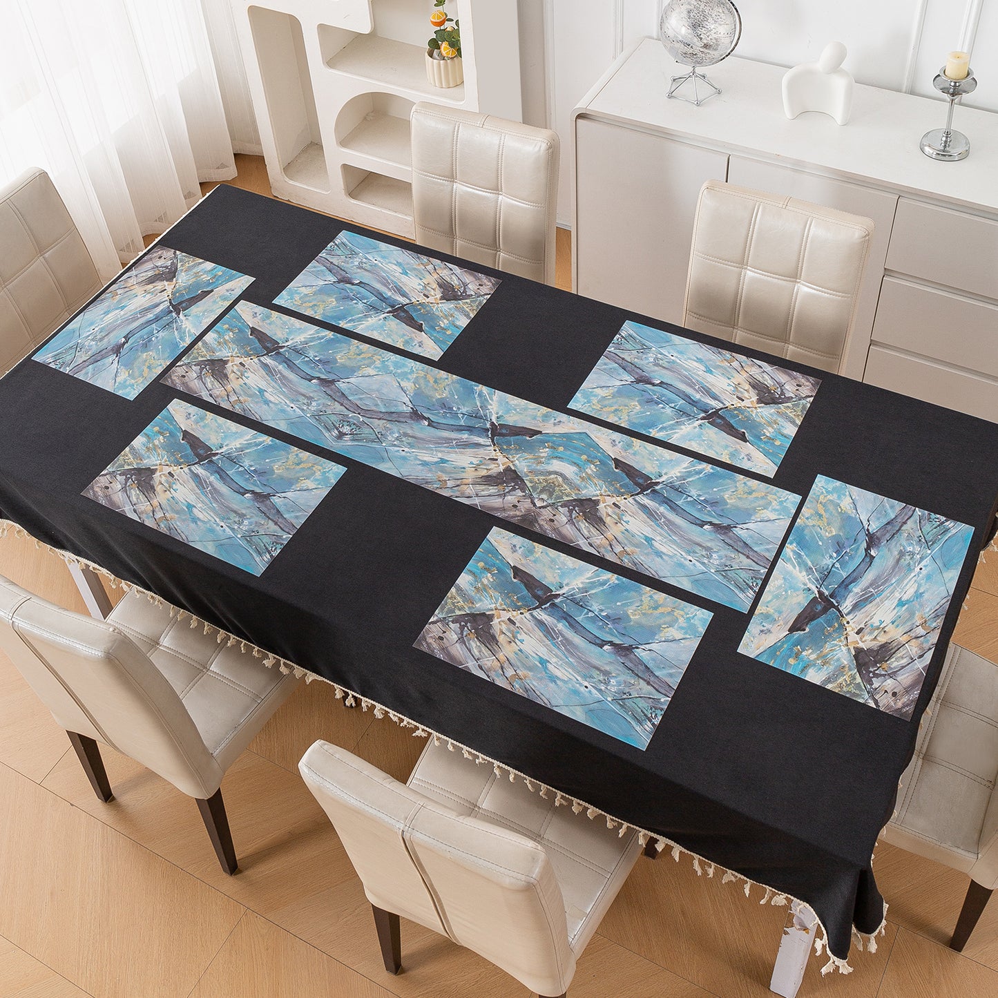 Marble Fusion PVC Mats for Dining Table, Artistic Stroke - Slate Blue