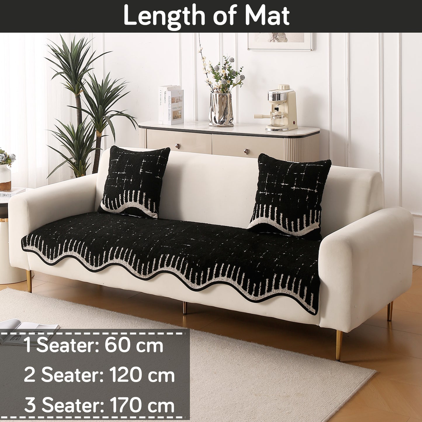 Premium Supple Soft Wavy with Curve Sofa Cover Mat, Black