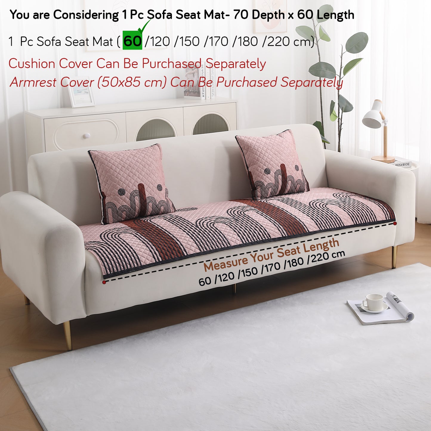 LiefNest Holland Velvet Sofa Cover Mat with Foam Filling - Modern Archscape Mauve Blush