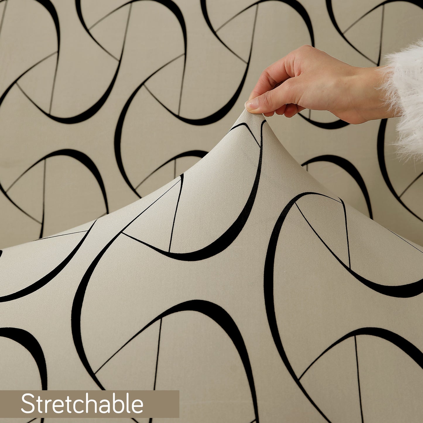 Printed Gaming Chair Seat Cover Elastic Computer Rotating Chair, Natural Beige Abstract Art