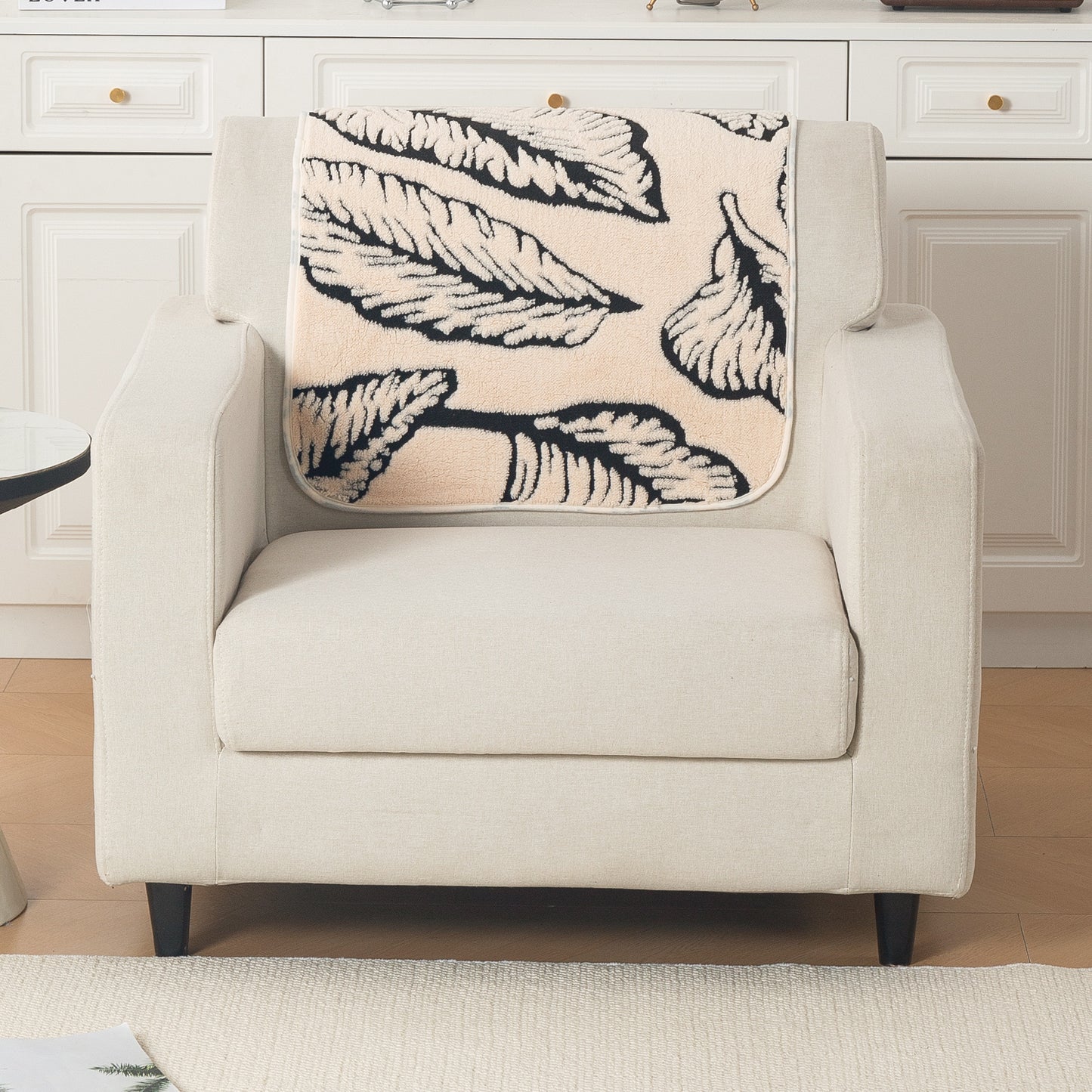 Luxury Plush Sherpa Anti-Slip Sofa Cover Mat, 'Noirea Series'| Botanical Leaf