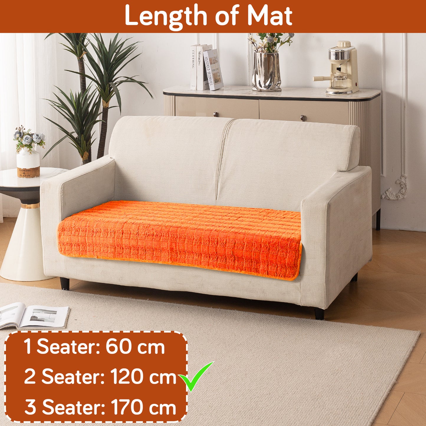 Premium Plush Anti Slip Sofa Mat for 1/2/3 Seater, Orange