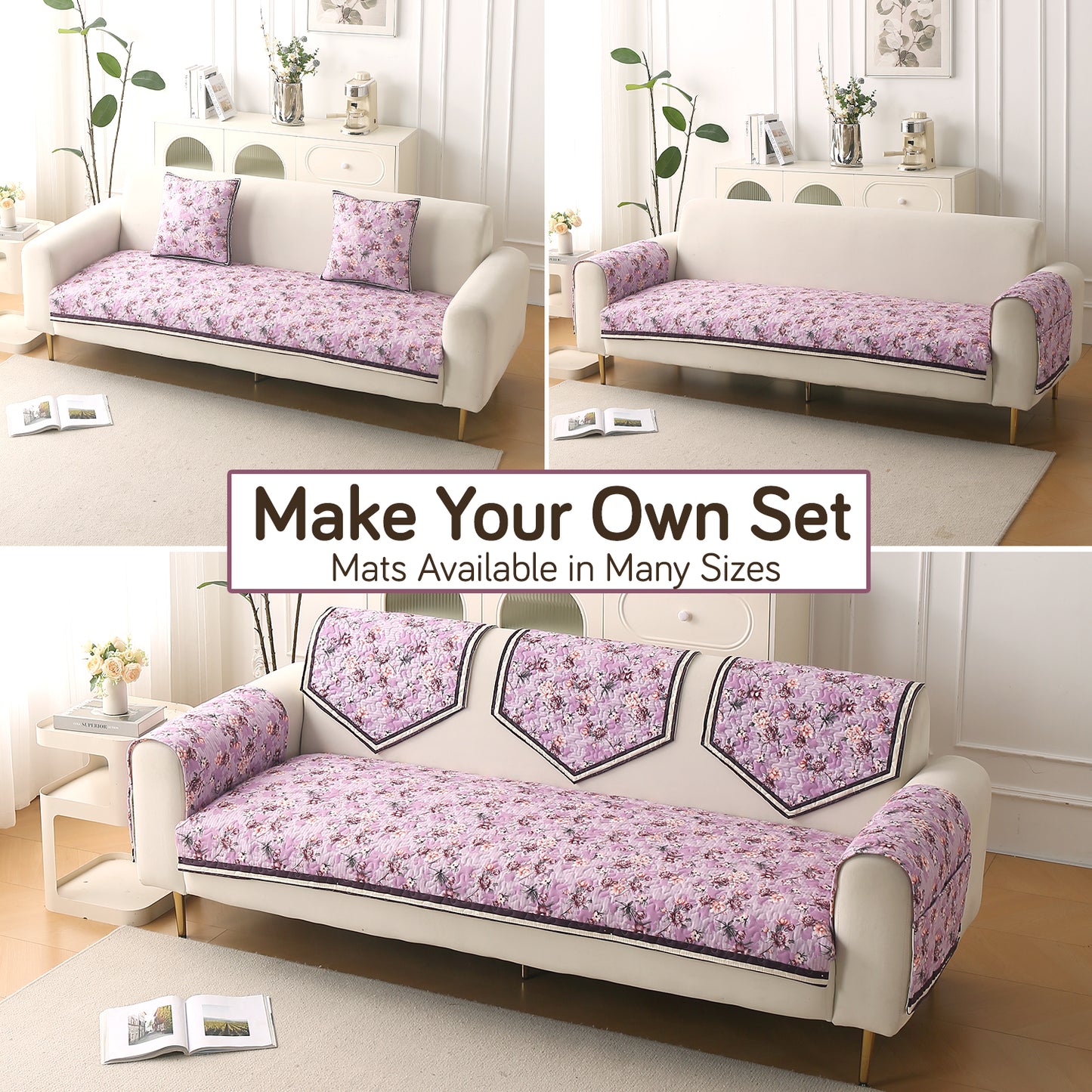 Florentina Series Premium Holland Velvet Sofa Cover Mat - Peony Lavender