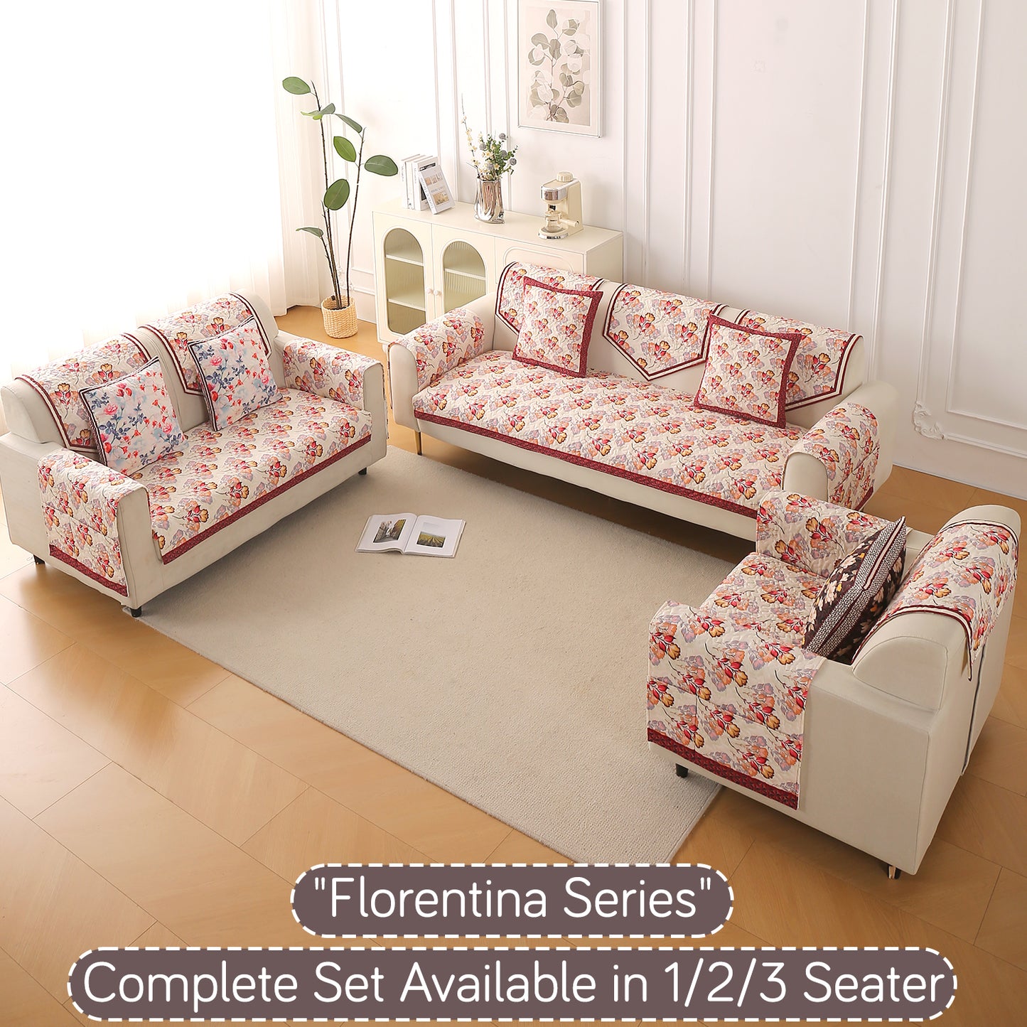 Florentina Series Printed Holland Velvet Sofa Mat - Autumn Cream