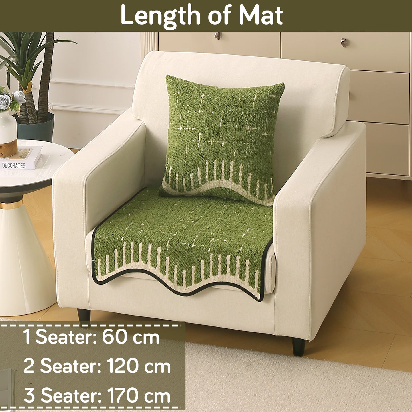 Premium Supple Soft Wavy with Curve Sofa Cover Mat, Green