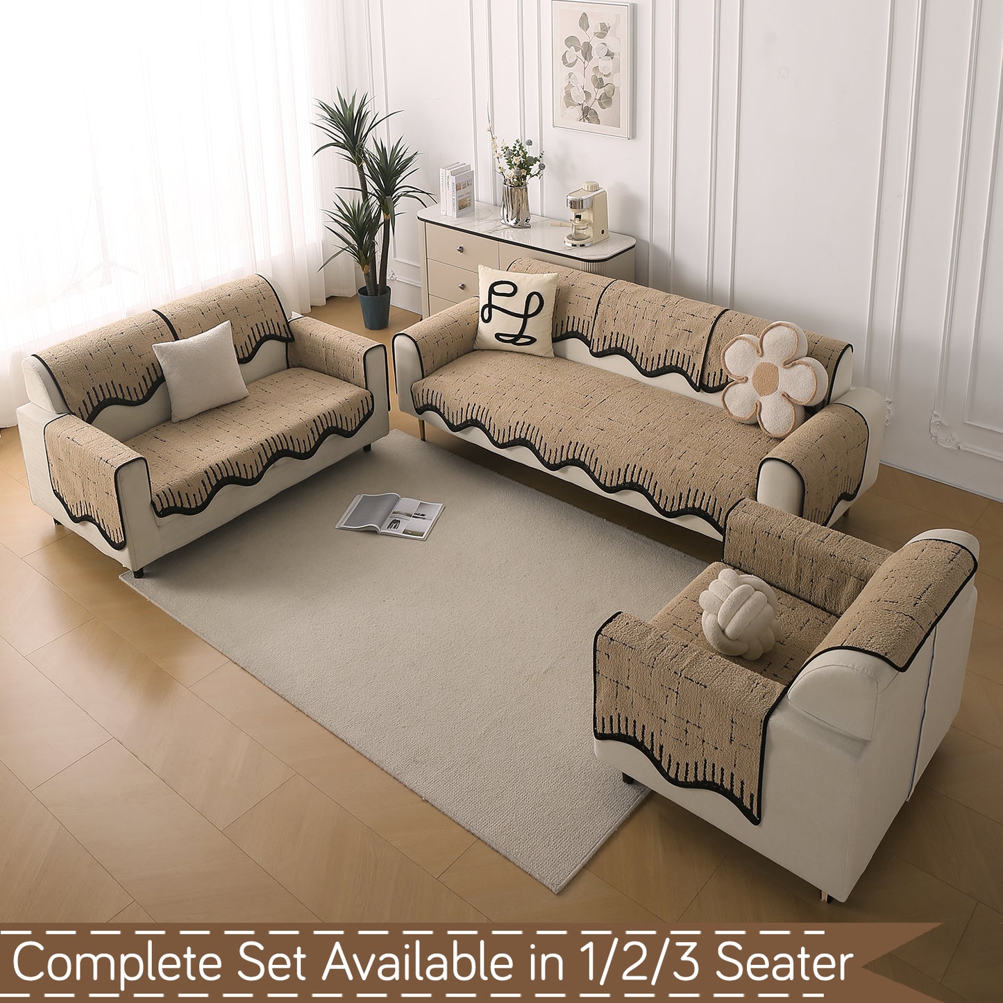 Premium Supple Soft Wavy with Curve Sofa Cover Mat, Brown