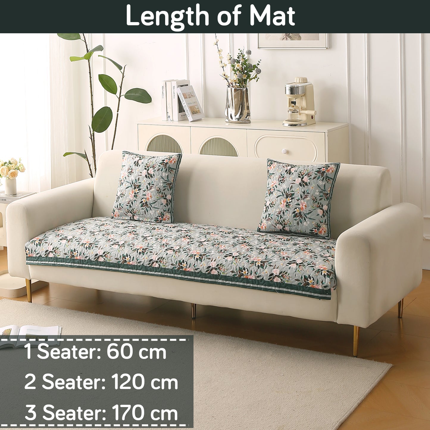 Florentina Series Printed Holland Velvet Sofa Mat - Magnolia Green