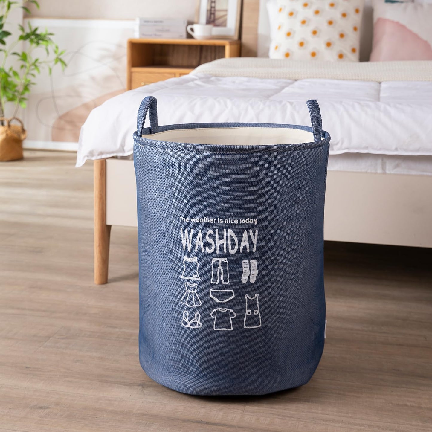 Folding Laundry Basket for Clothes, 43L - Blue