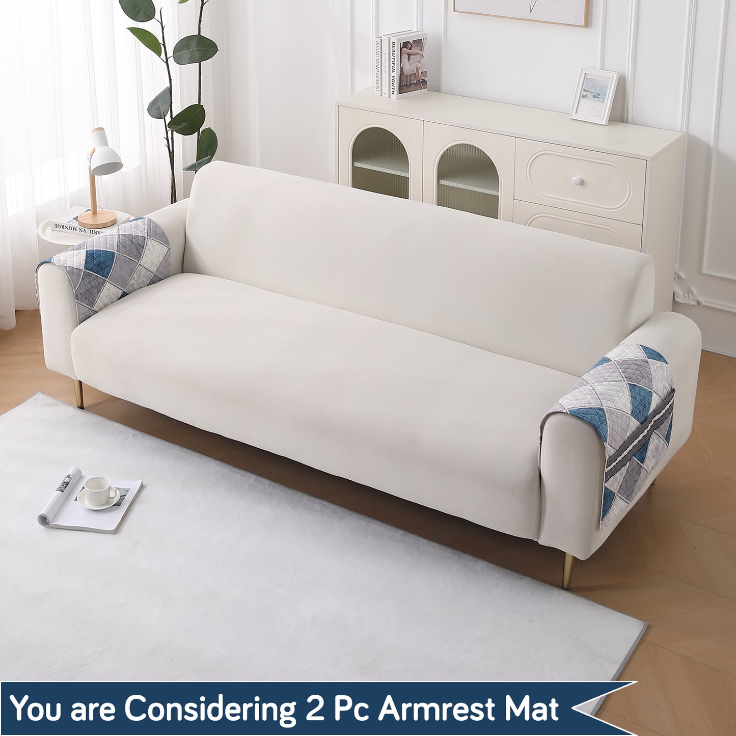 LiefNest Holland Velvet Sofa Cover Mat with Foam Filling - Diamond Slate Grey Blue
