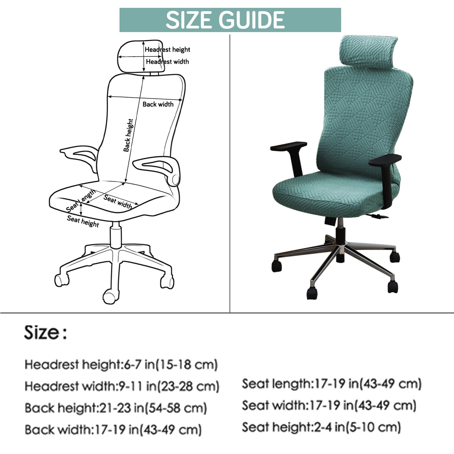 Office Chair Cover with Headrest (High-Back) – 170 GSM Stretch Jacquard – Washable, Anti-Slip Fit for Ergonomic Mesh Office Chairs, Green