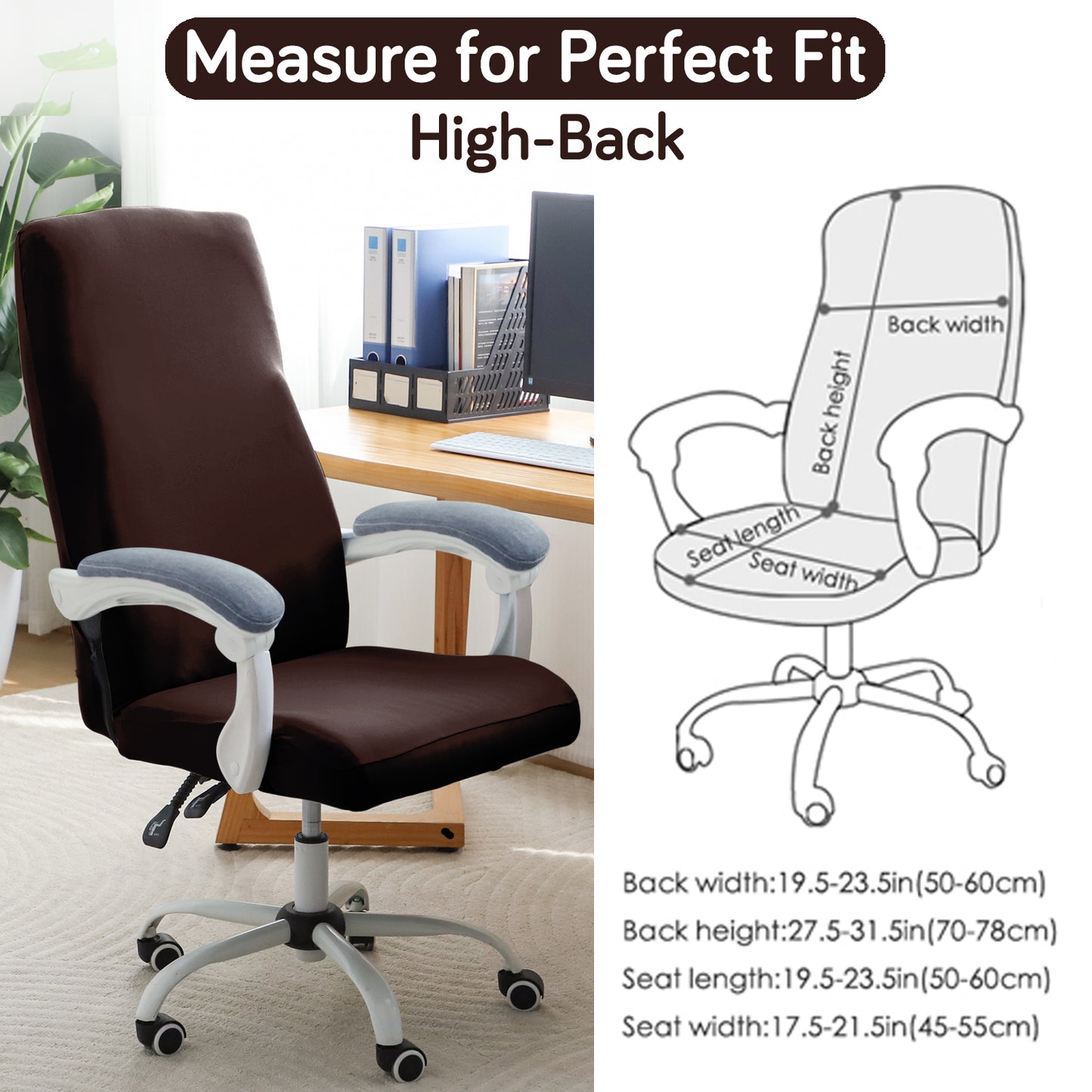 Office Chair Cover for Executive Chair (High-Back) – 140 GSM Stretch Fabric – Washable, Durable & Anti-Slip – Fits High-Back Office Chairs, Brown