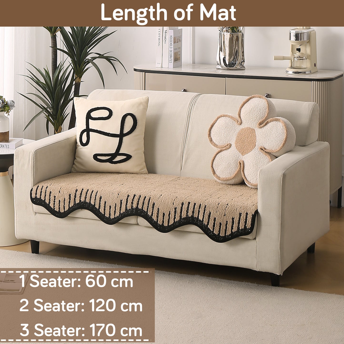 Premium Supple Soft Wavy with Curve Sofa Cover Mat, Brown