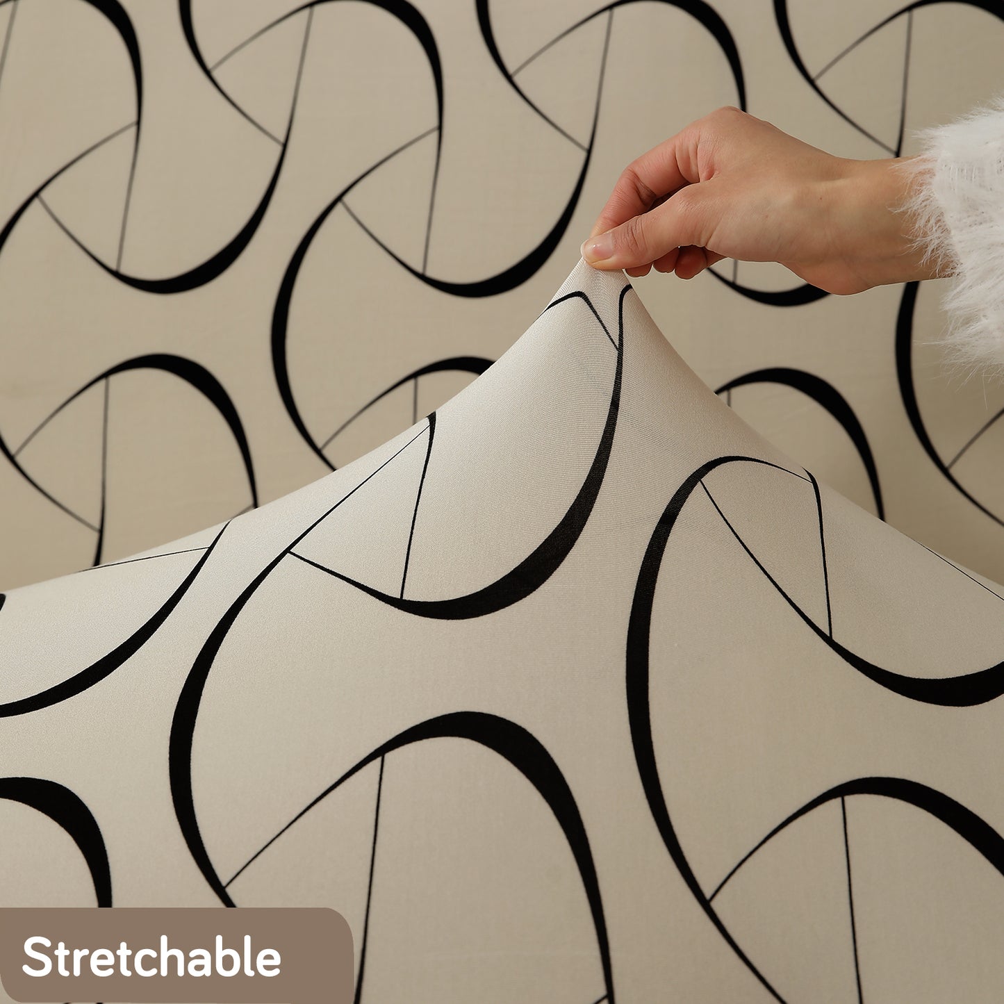 Natural Beige Abstract Art stretchable sofa cover set
