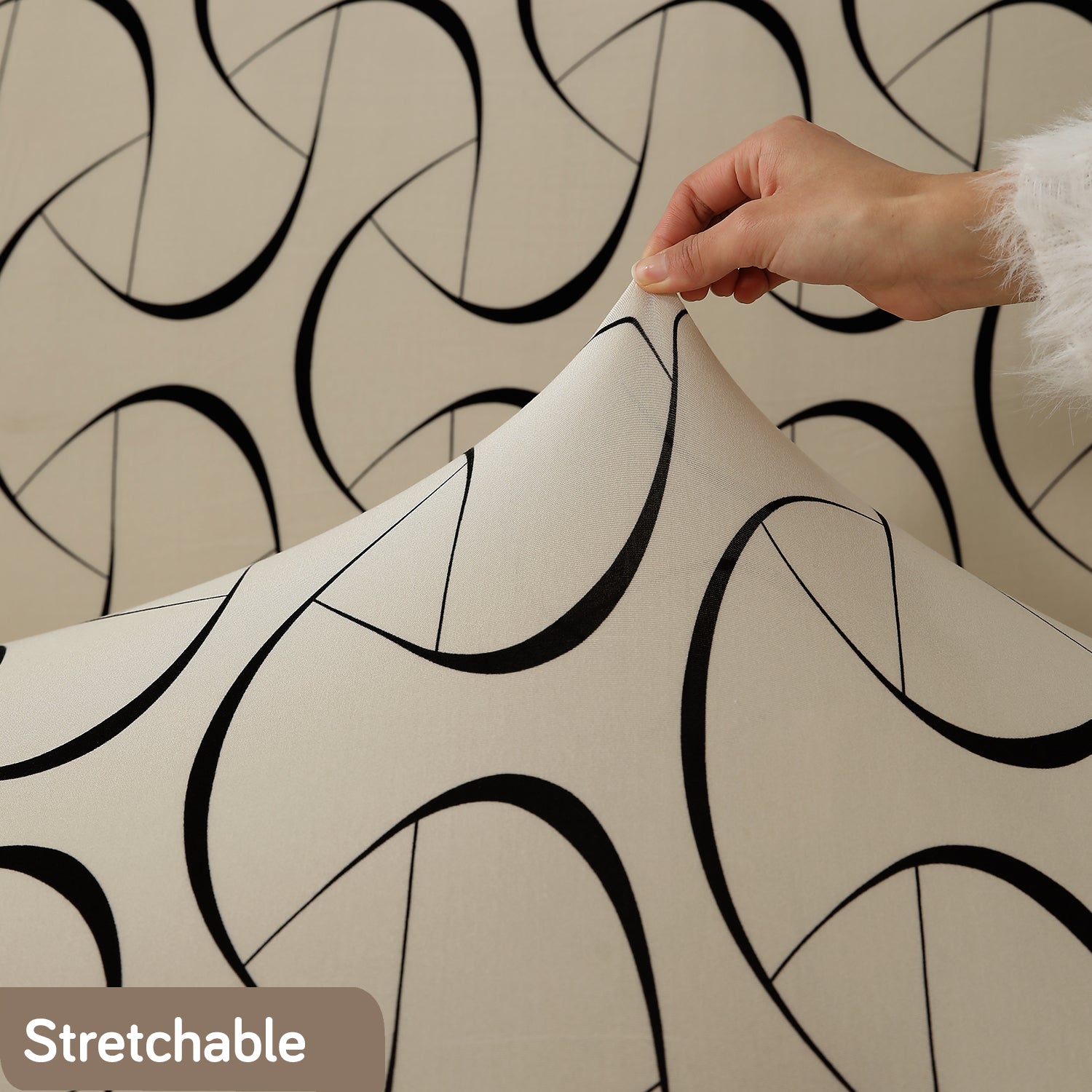 Natural Beige Abstract Art stretchable sofa cover set