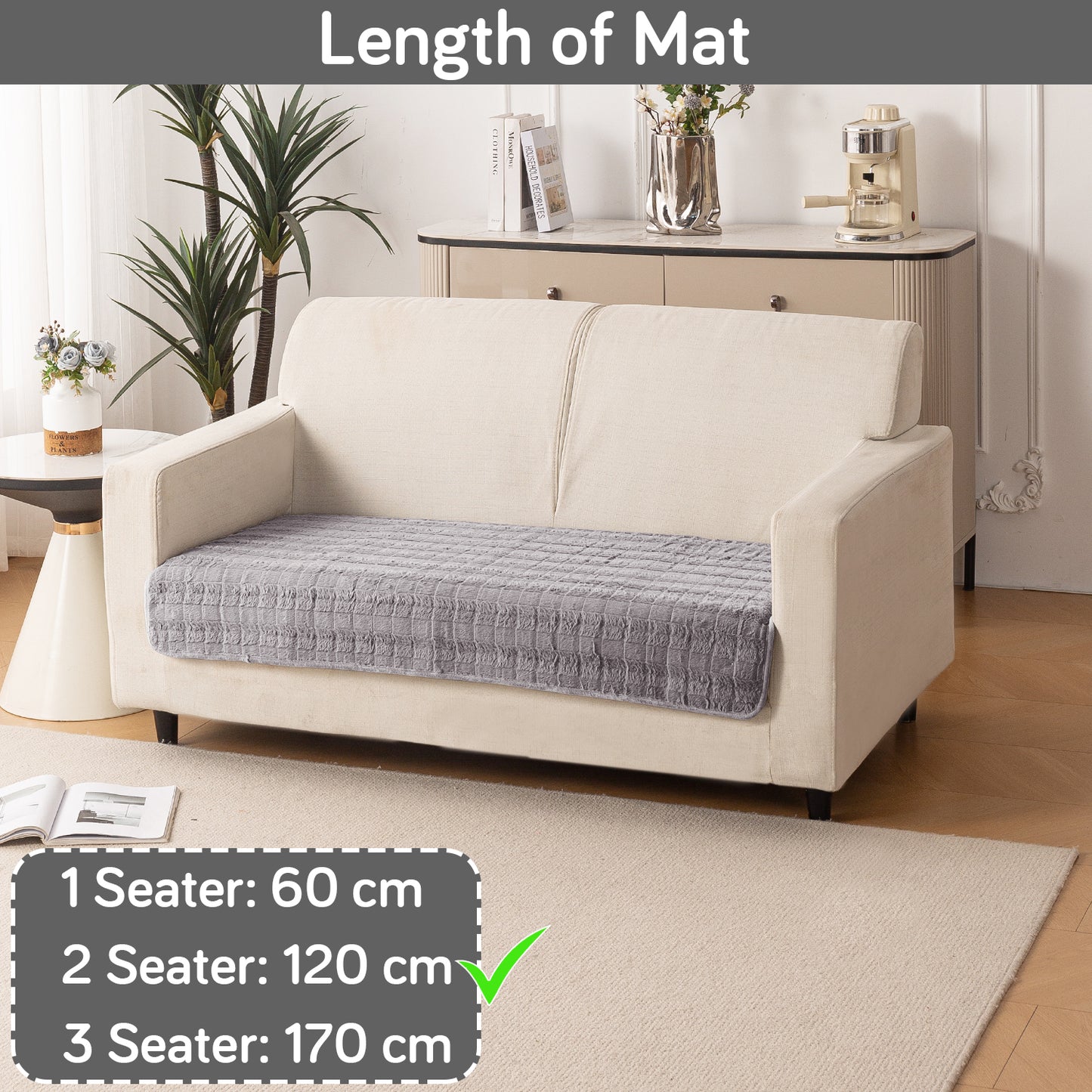 Premium Plush Anti Slip Sofa Mat for 1/2/3 Seater, Light Grey