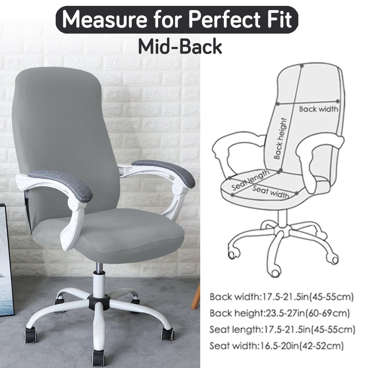 Office Chair Cover for Desk Chair (Mid-Back) – 140 GSM Stretch Fabric – Washable, Durable & Anti-Slip – Fits Mid-Back Office Chairs, Smoke Grey