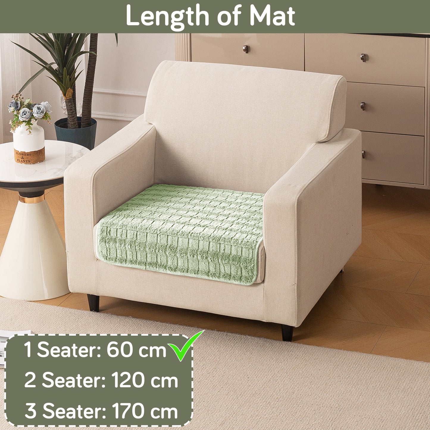 Premium Plush Anti Slip Sofa Mat for 1/2/3 Seater, Green
