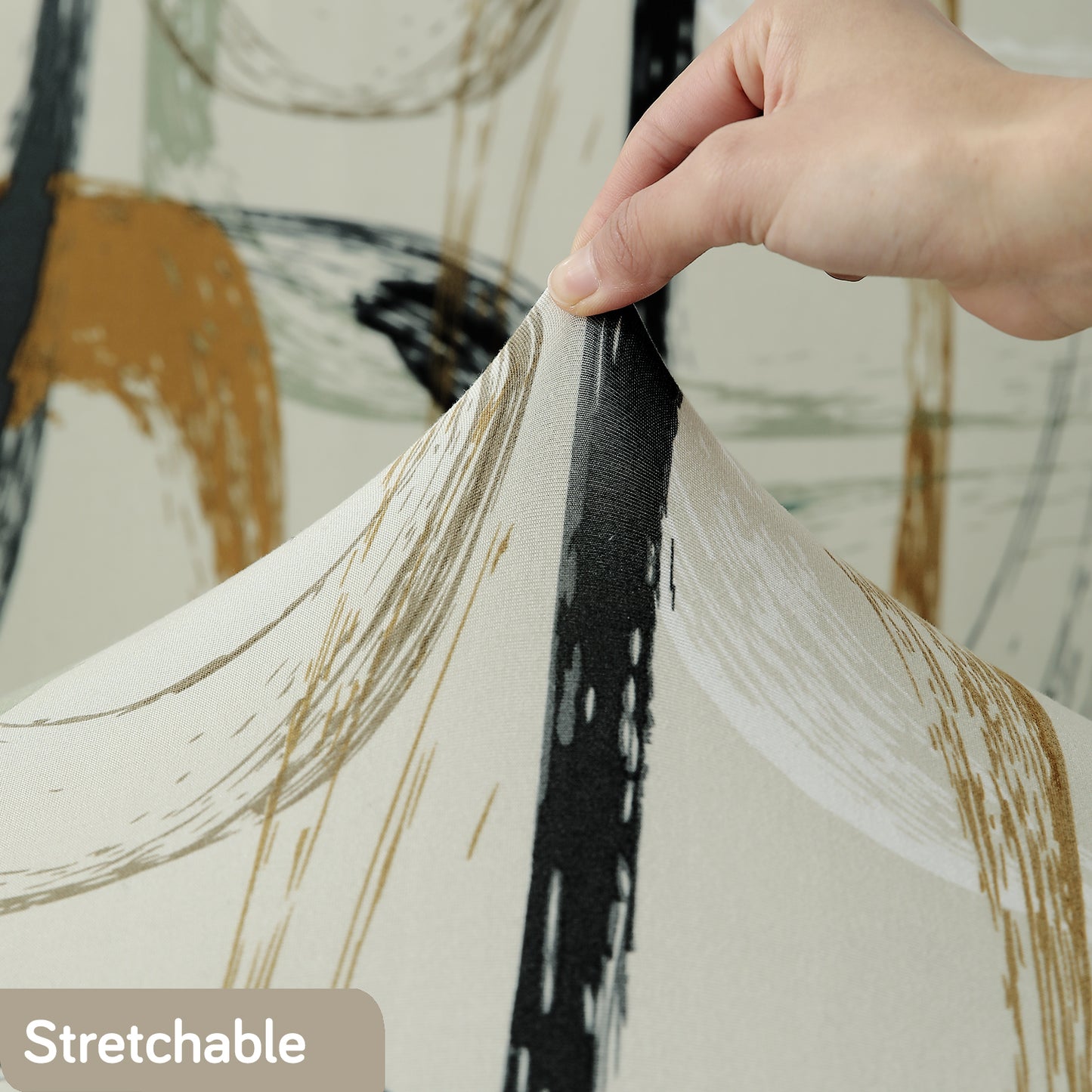 Parchement Beige Abstract Art Print stretchable sofa cover set