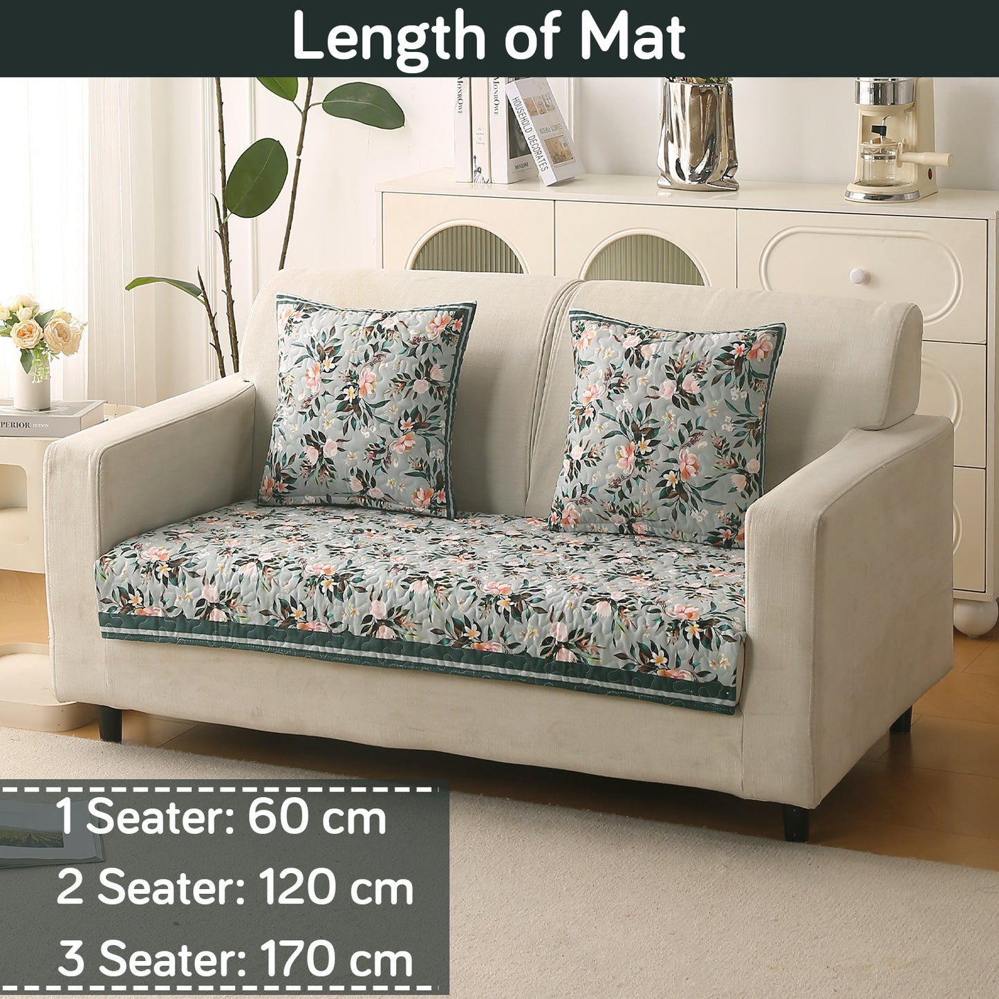 Florentina Series Printed Holland Velvet Sofa Mat - Magnolia Green