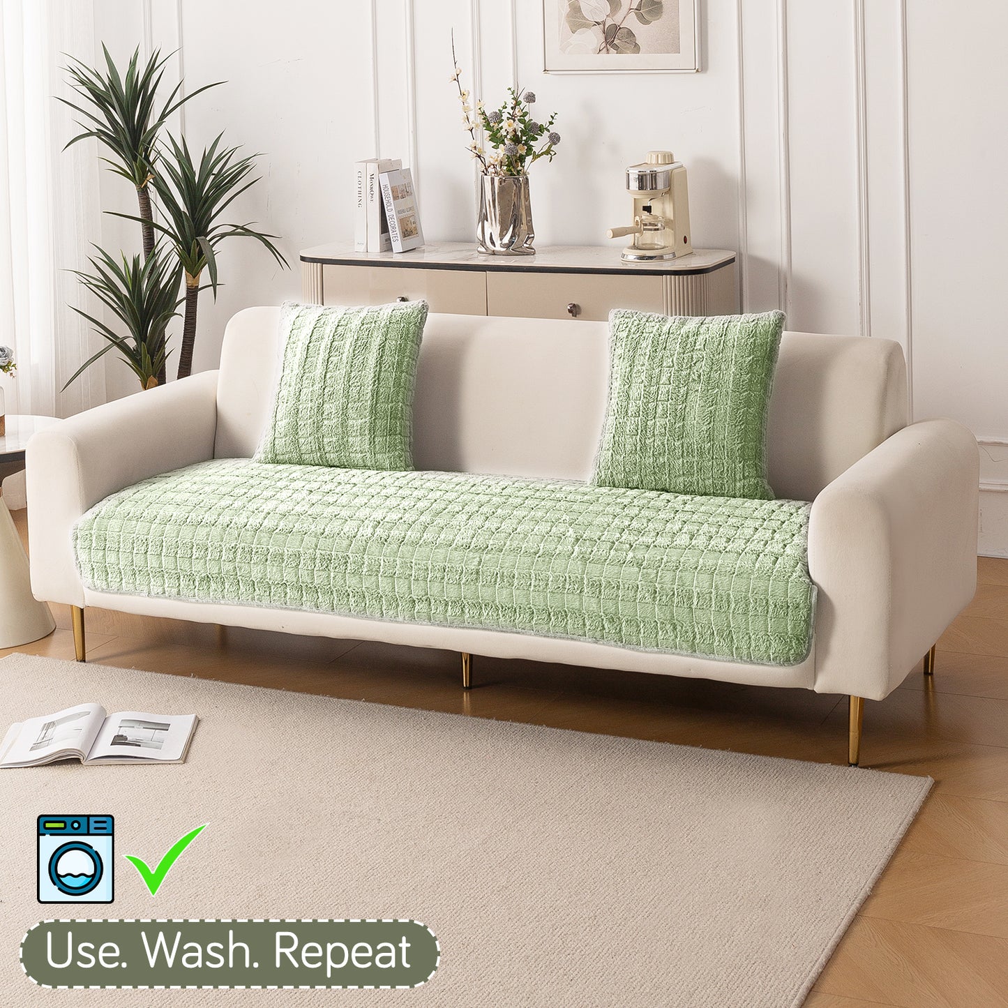 Premium Plush Anti Slip Sofa Mat for 1/2/3 Seater, Green