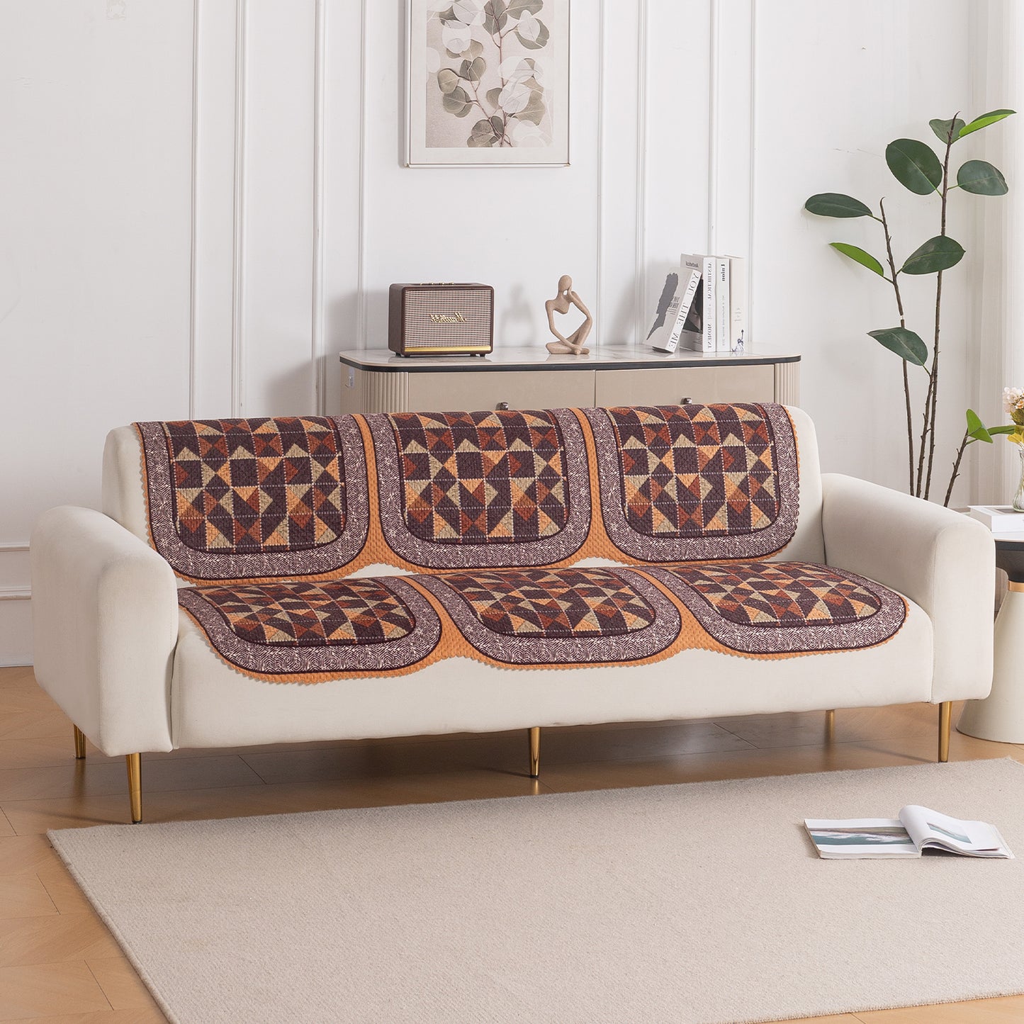 HeavenHue Fleece Soft Touch Quilted Sofa Cover Set Washable Sofa Panel for Seat & Back - Rustic Mosaic