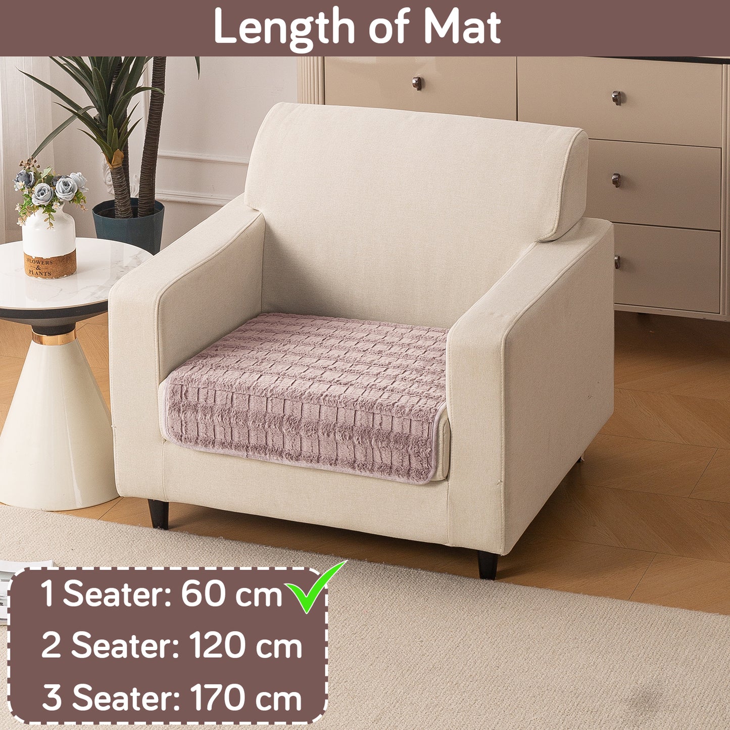 Premium Plush Anti Slip Sofa Mat for 1/2/3 Seater, Beige