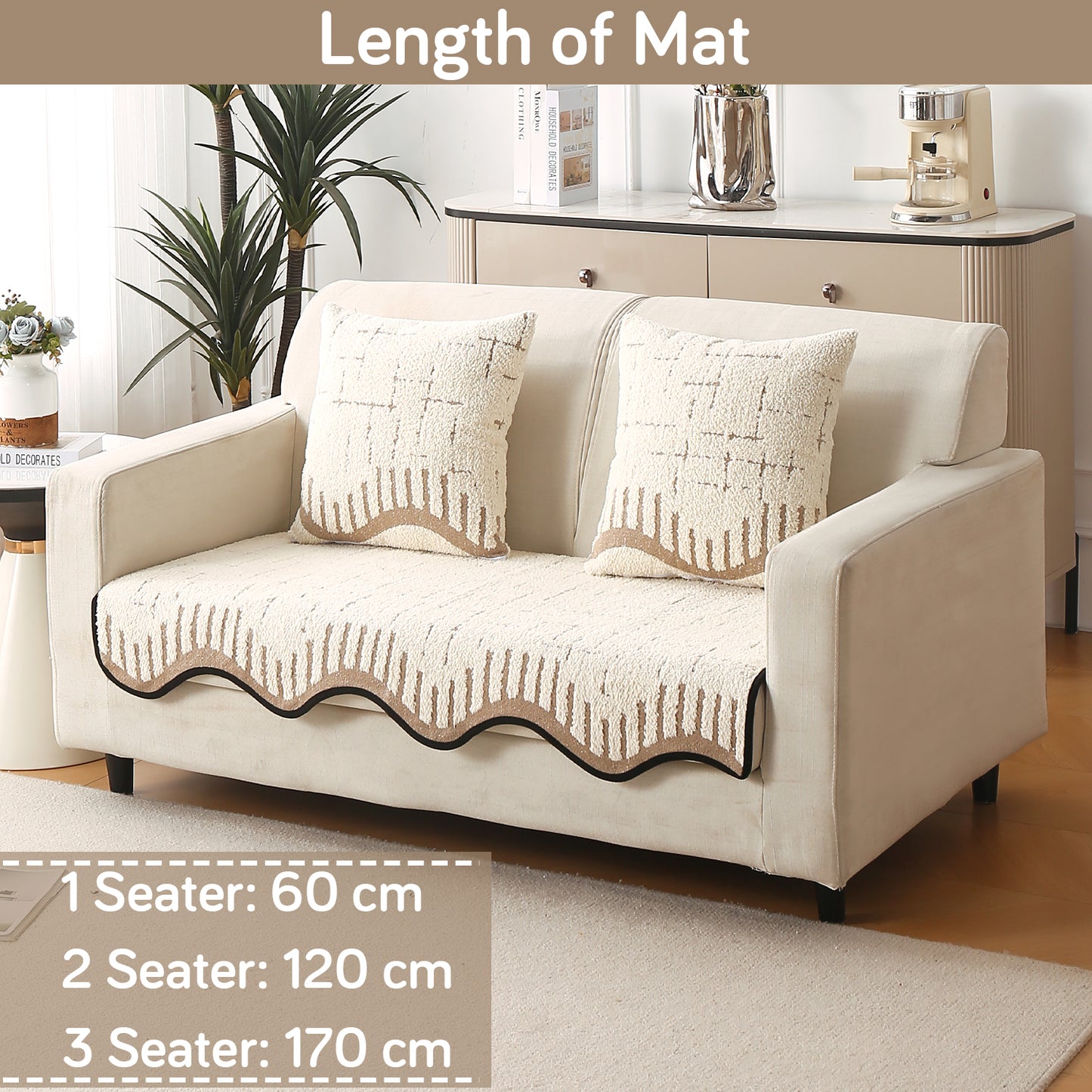 Premium Supple Soft Wavy with Curve Sofa Cover Mat, Cream Brown