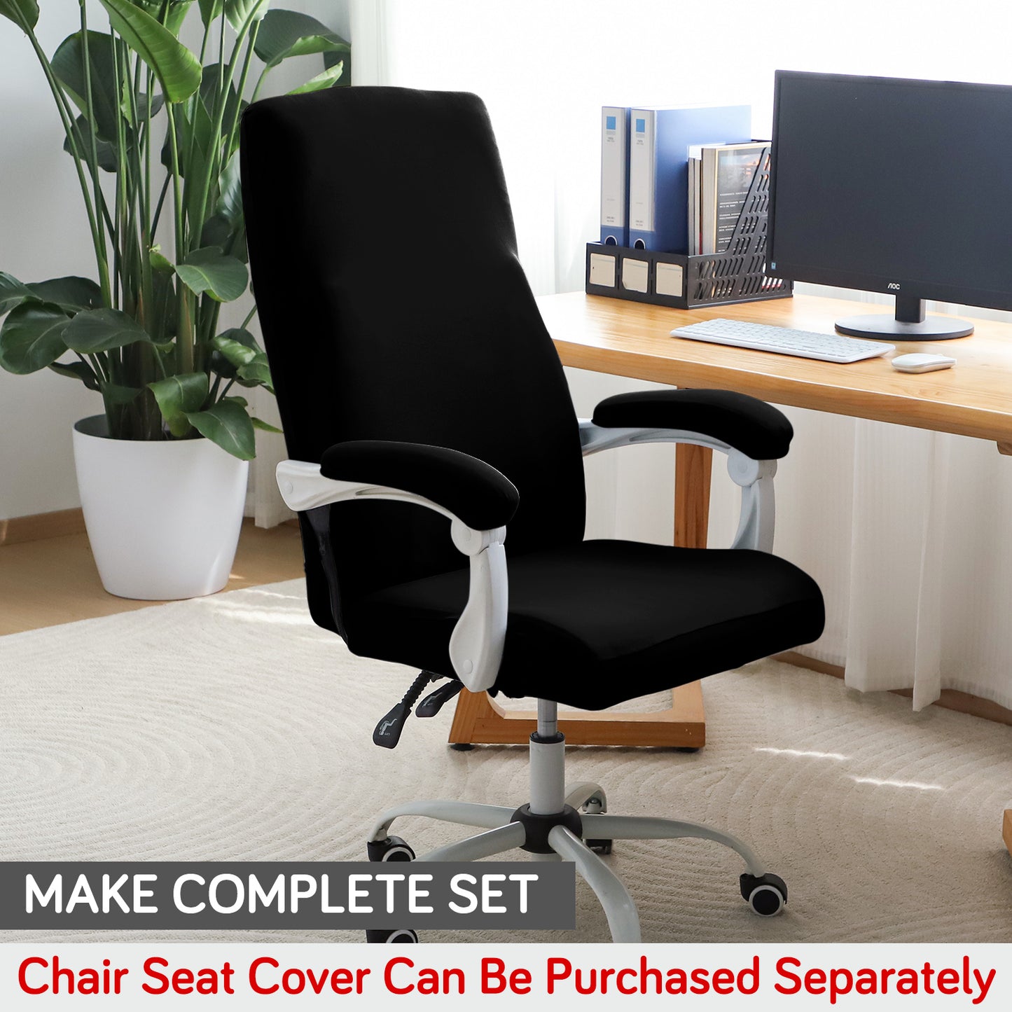 140gsm Armrest Covers for Office Chair (Elastic Style), 1 Pair, Black