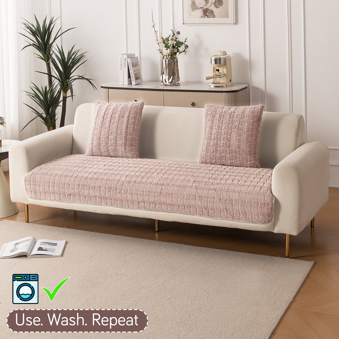 Premium Plush Anti Slip Sofa Mat for 1/2/3 Seater, Beige