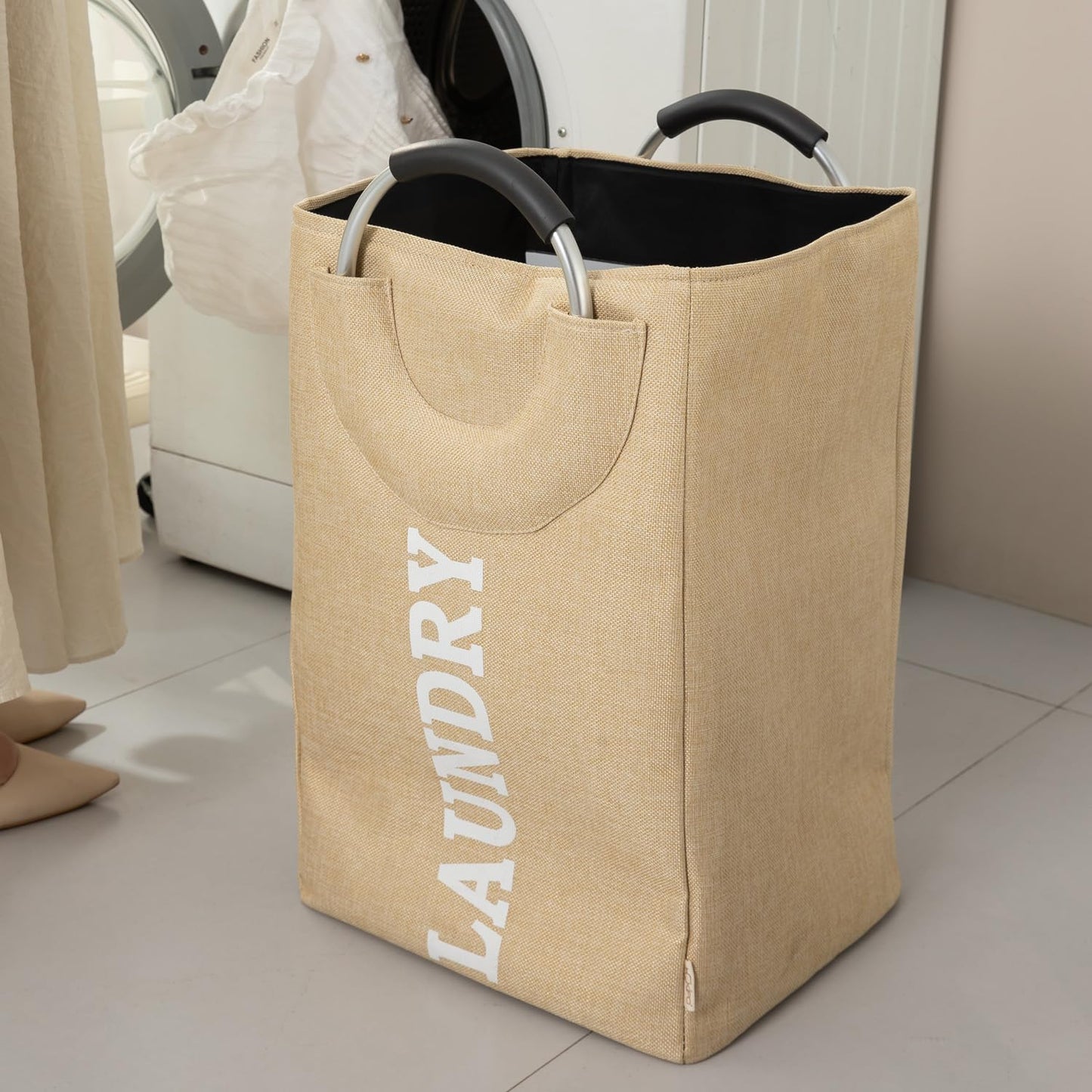 Foldable Laundry Bag with Handles, 40L - Beige