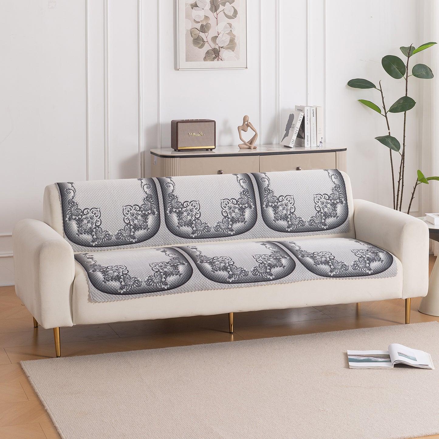 HeavenHue Fleece Soft Touch Quilted Sofa Cover Set Washable Sofa Panel for Seat & Back - Twilight Lace