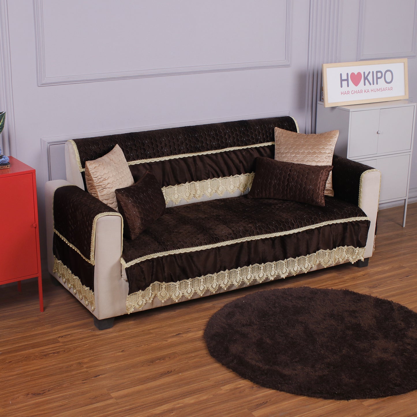 2PC Premium Dutch Velvet Sofa Arm Cover, Coffee Brown