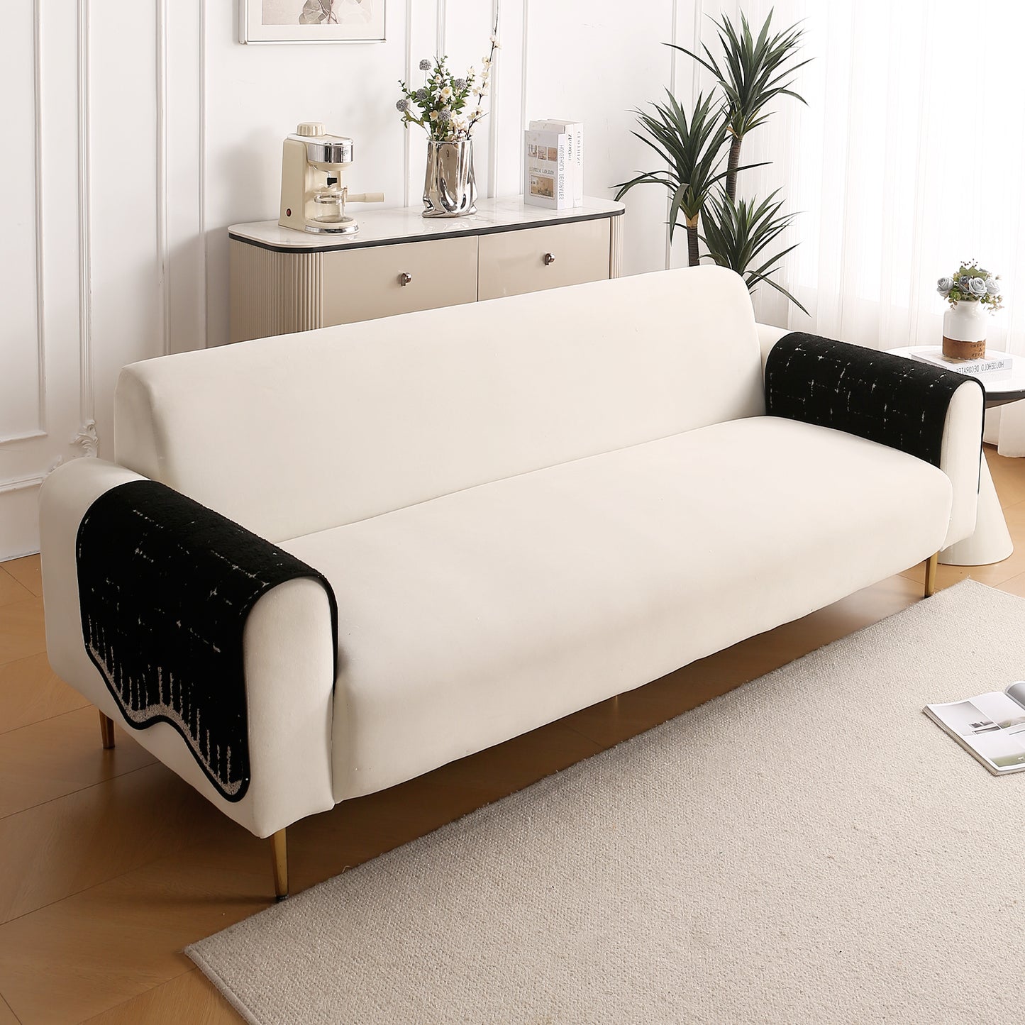 Premium Supple Soft Wavy with Curve Sofa Cover Mat, Black