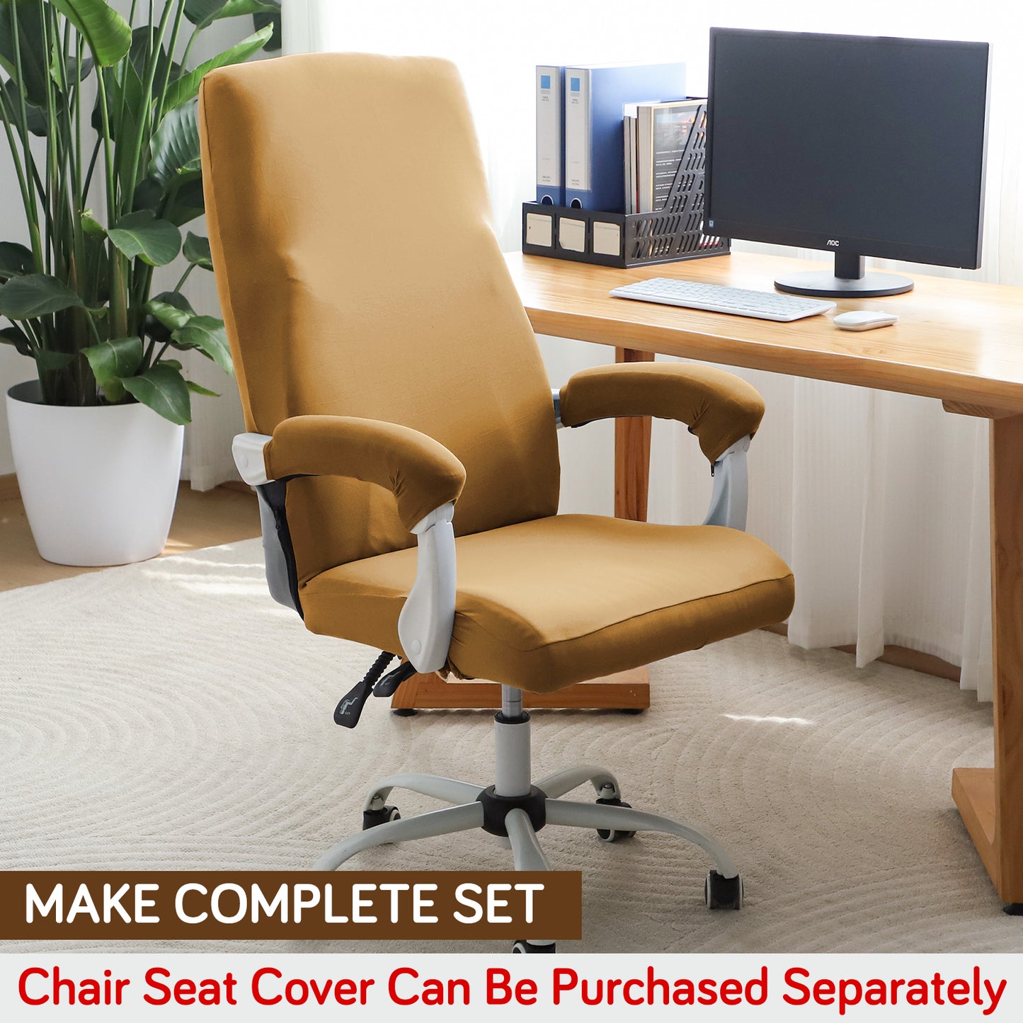 140gsm Armrest Covers for Office Chair (Zipper Style), 1 Pair, Camel