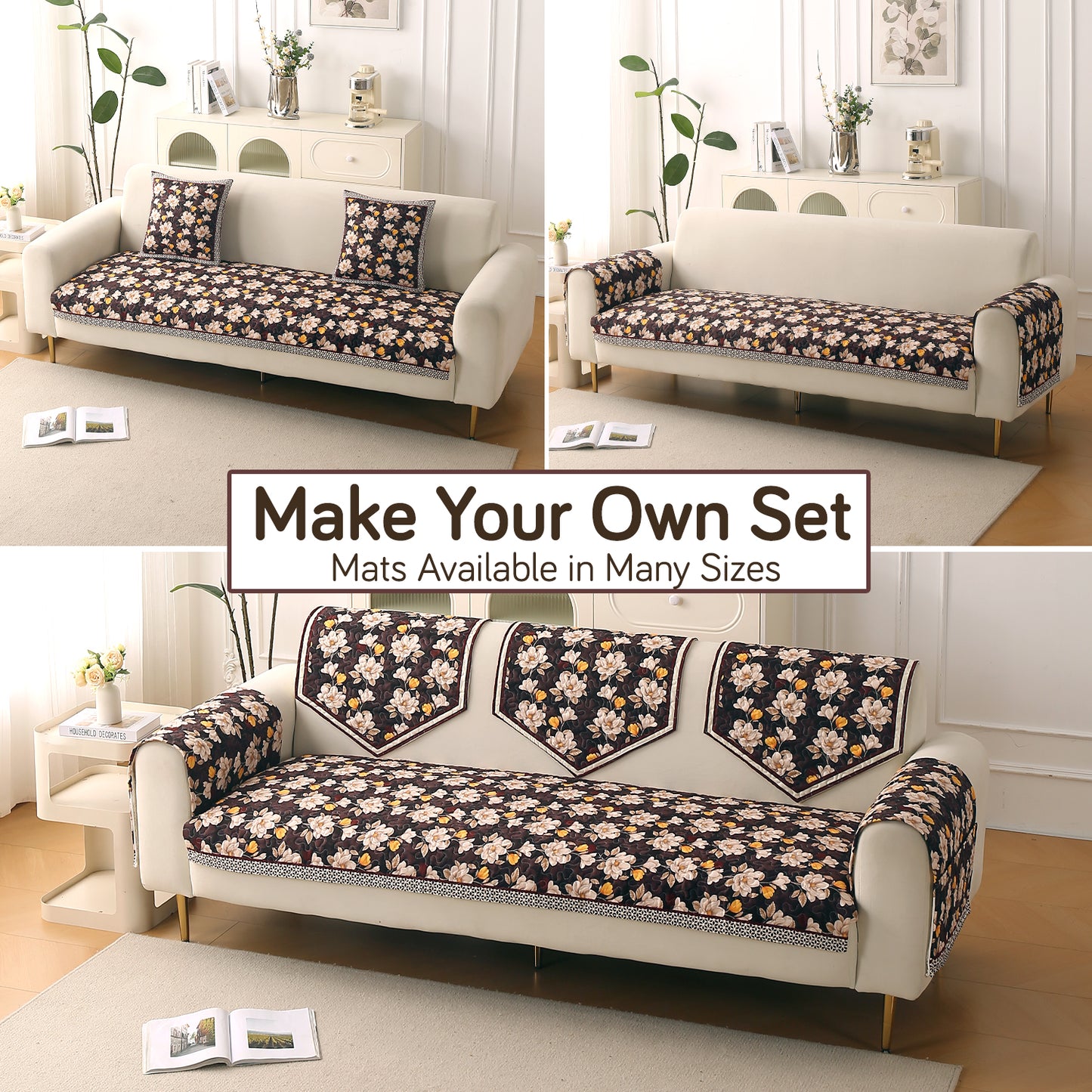 Florentina Series Premium Holland Velvet Sofa Cover Mat - Camellia Brown