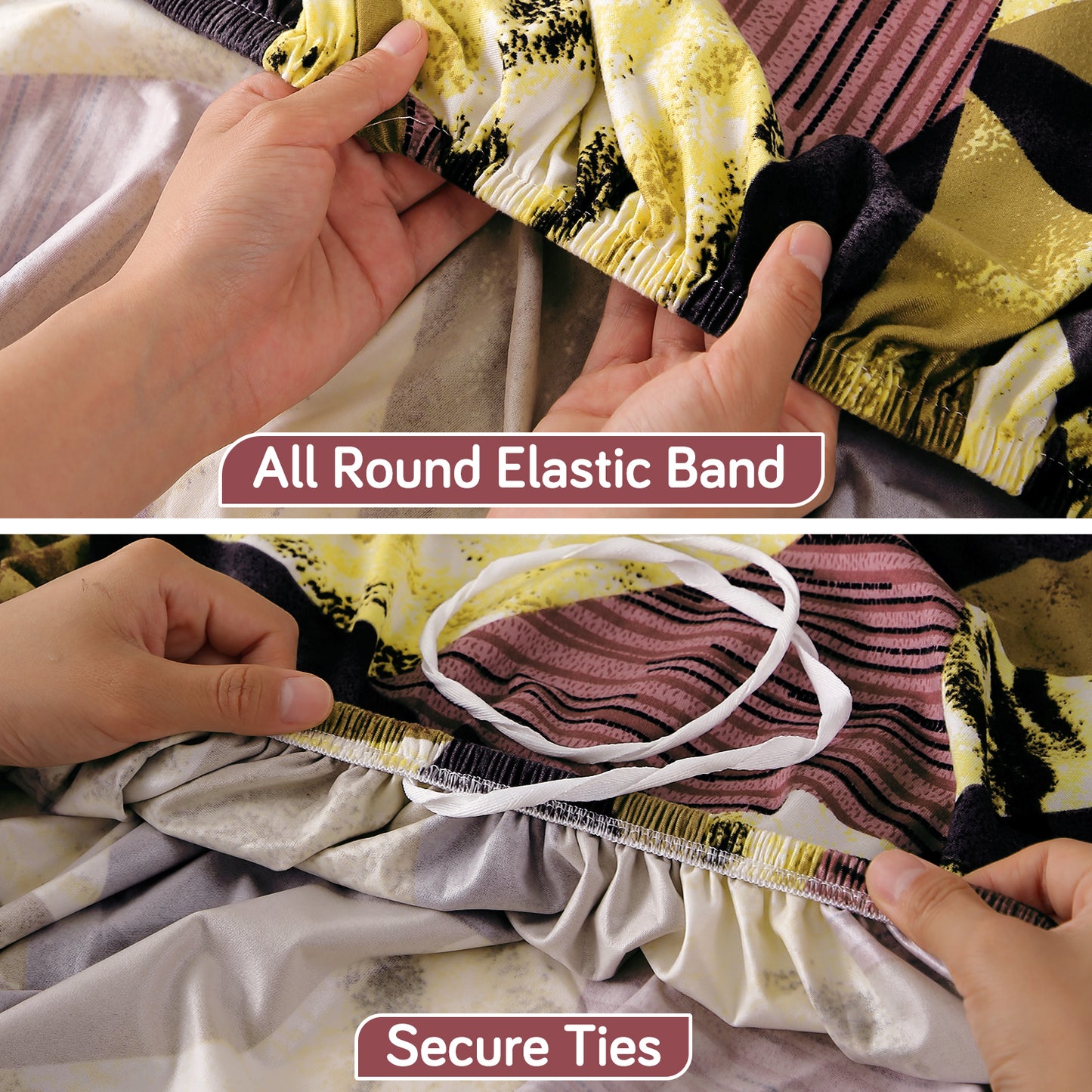 Printed Stretch Fit Water-Repellent & Anti-Slip Table Cloth Cover for 4 Seater / 6 Seater, Wine Abstract Geometry