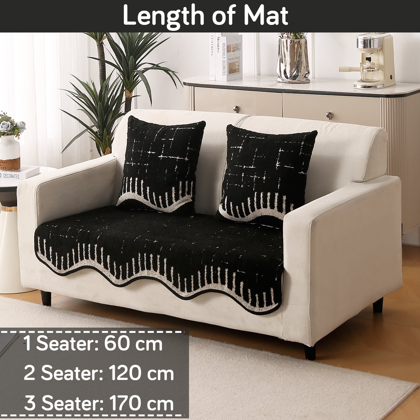 Premium Supple Soft Wavy with Curve Sofa Cover Mat, Black