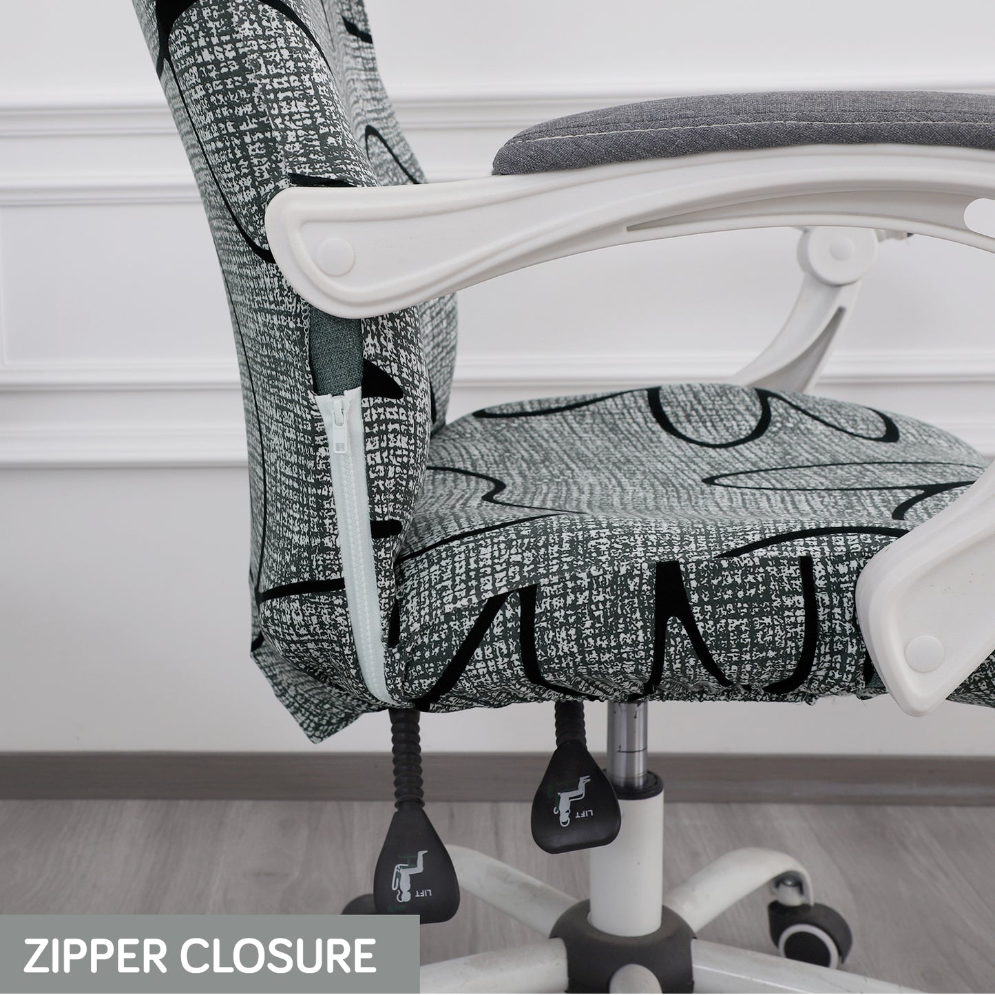 Printed Office Chair Cover for Desk Chair (Mid-Back) – 140 GSM Stretch Fabric – Washable & Anti-Slip – Fits Mid-Back Office Chairs, Intense Grey Abstract Floral - Medium