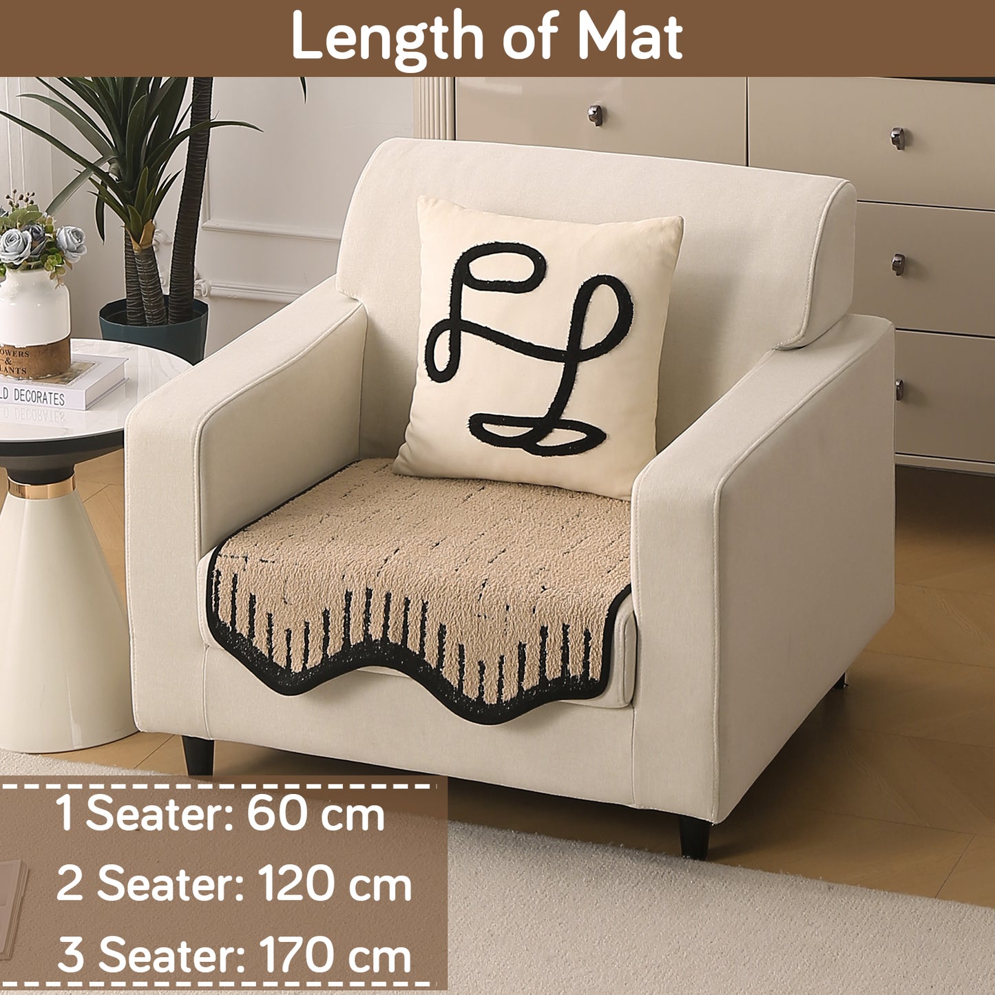 Premium Supple Soft Wavy with Curve Sofa Cover Mat, Brown