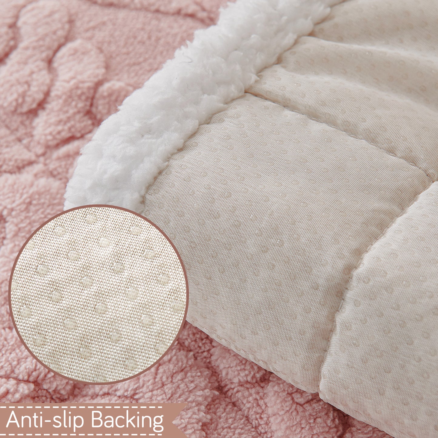 'Italian Caelora' Luxury Jacquard Plush Sofa Cover Mat and Anti-Slip Armrest Covers - Misty Rose