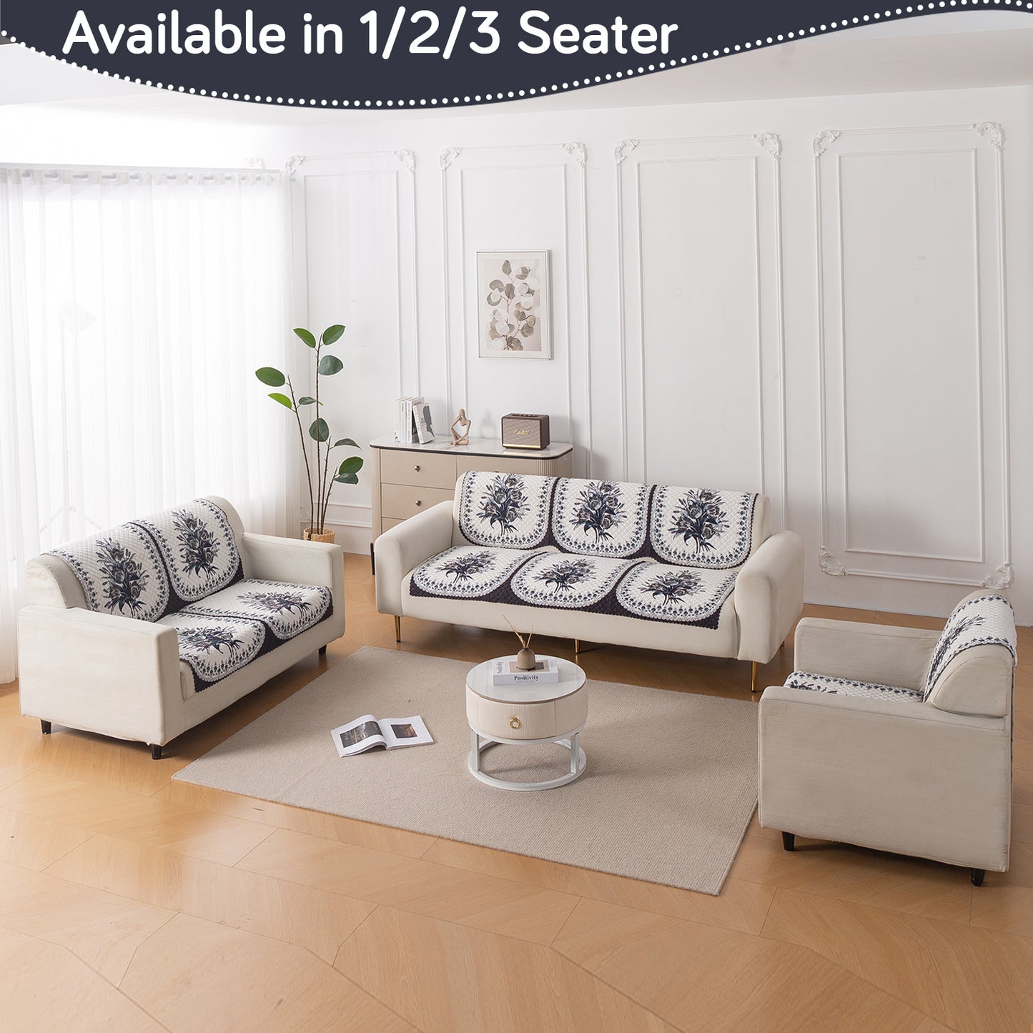 LoomVerse Quilted Sofa Cover Set Washable Sofa Panel for Seat & Back - Midnight Bloom