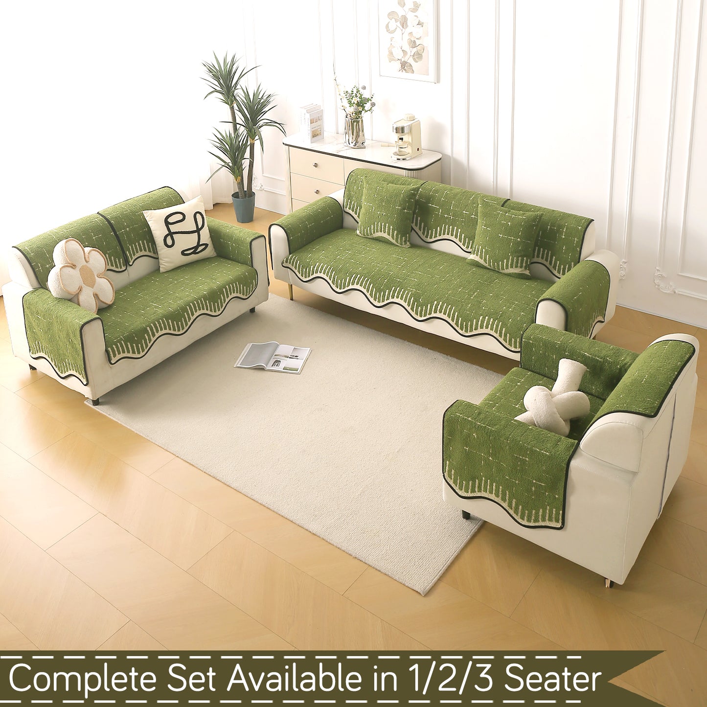Premium Supple Soft Wavy with Curve Sofa Cover Mat, Green