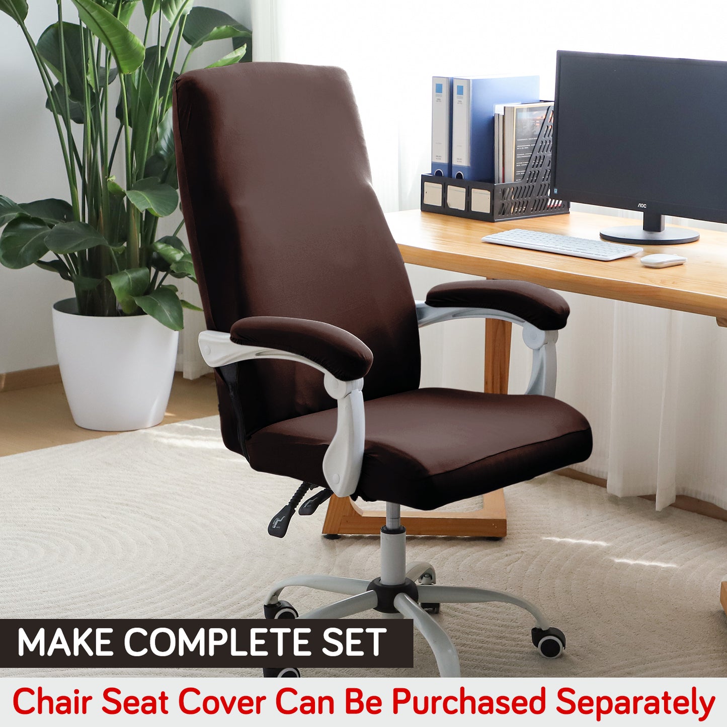 140gsm Armrest Covers for Office Chair (Elastic Style), 1 Pair, Brown