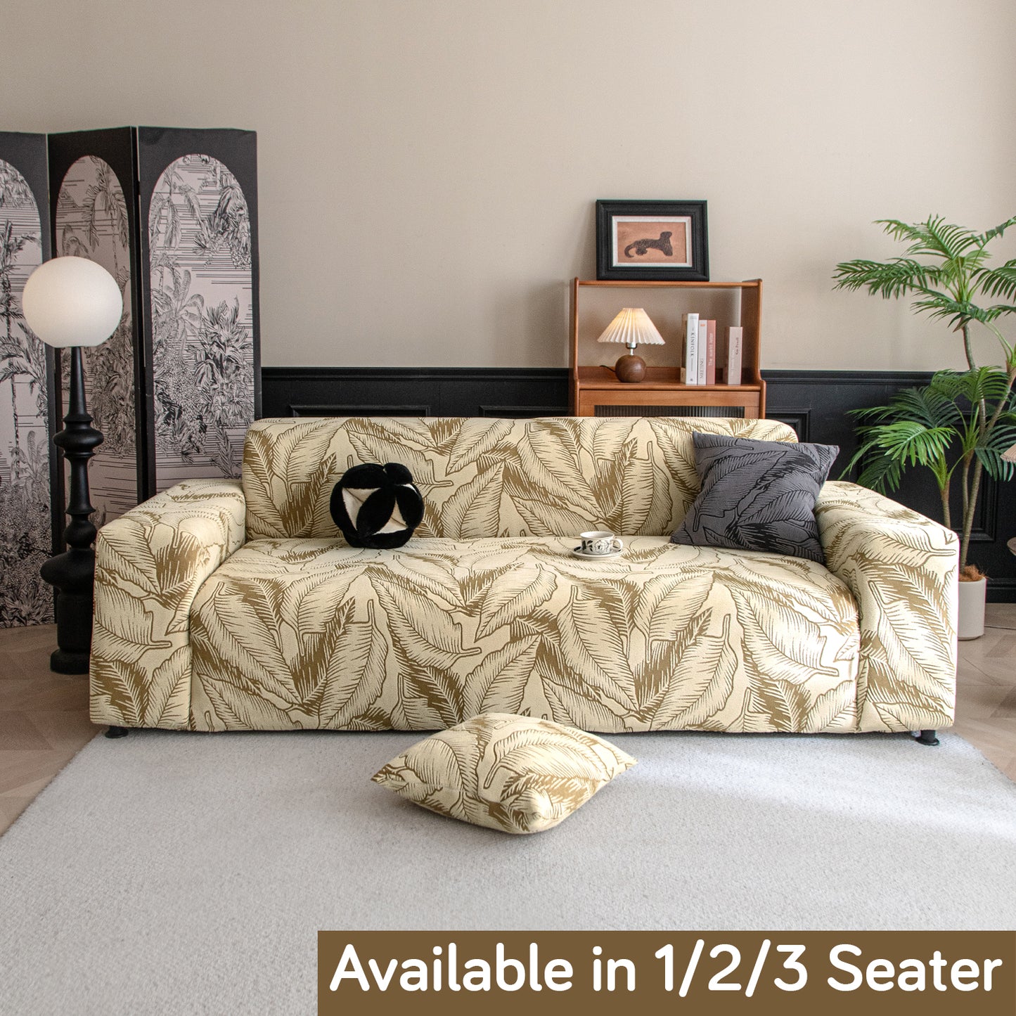 Dual Tone Knitting Jacquard Sofa Cover 1/2/3 Seater Fully Covered - Beige
