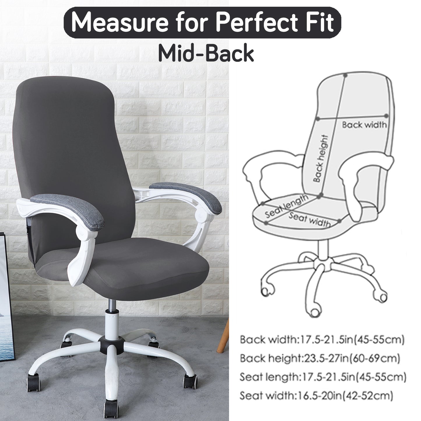 Office Chair Cover for Desk Chair (Mid-Back) – 140 GSM Stretch Fabric – Washable, Durable & Anti-Slip – Fits Mid-Back Office Chairs, Grey