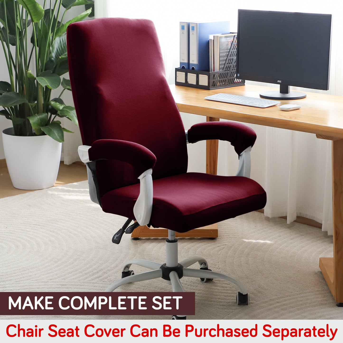 140gsm Armrest Covers for Office Chair (Zipper Style), 1 Pair, Burgundy