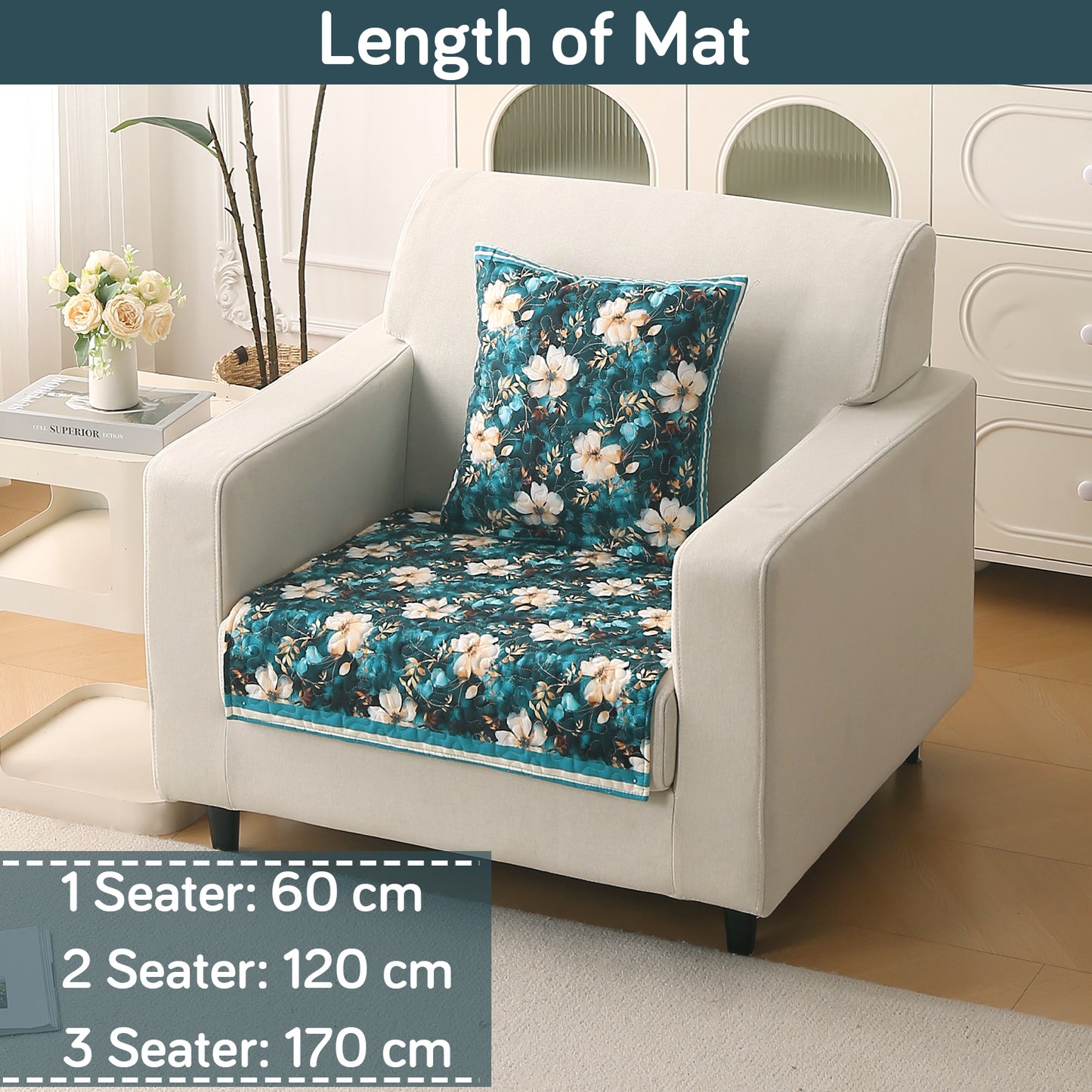 Florentina Series Printed Holland Velvet Sofa Mat - Pansies Teal