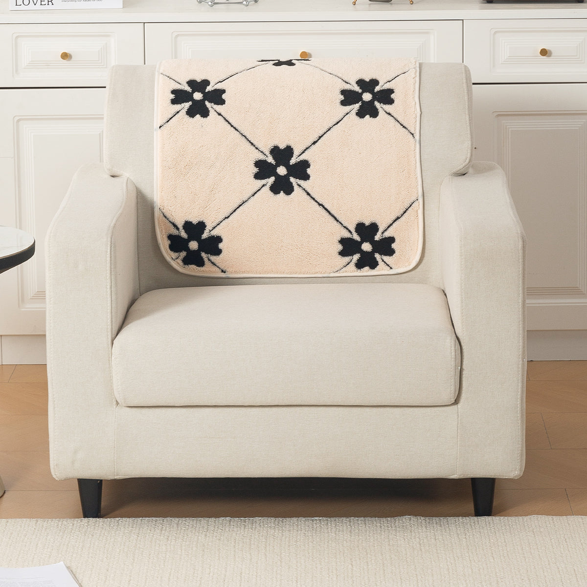 Luxury Plush Sherpa Anti-Slip Sofa Cover Mat, 'Noirea Series'| Floral Lattice